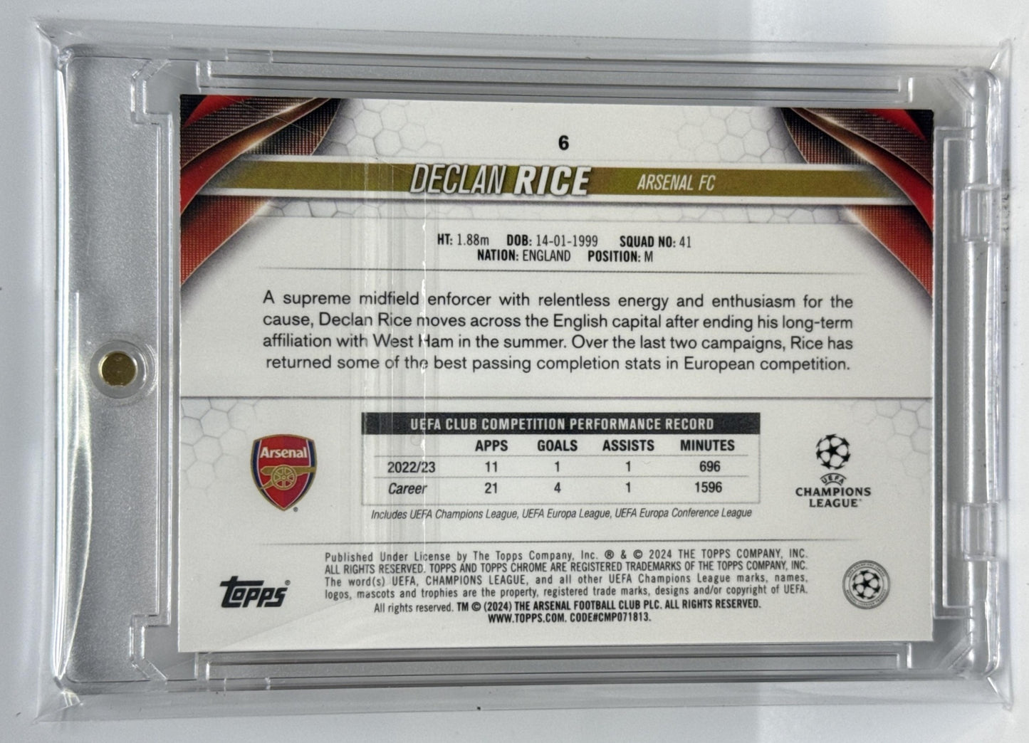 Declan Rice Topps Chrome UCC 2023-24 Orange Geometric Refractor /25 Arsenal FC