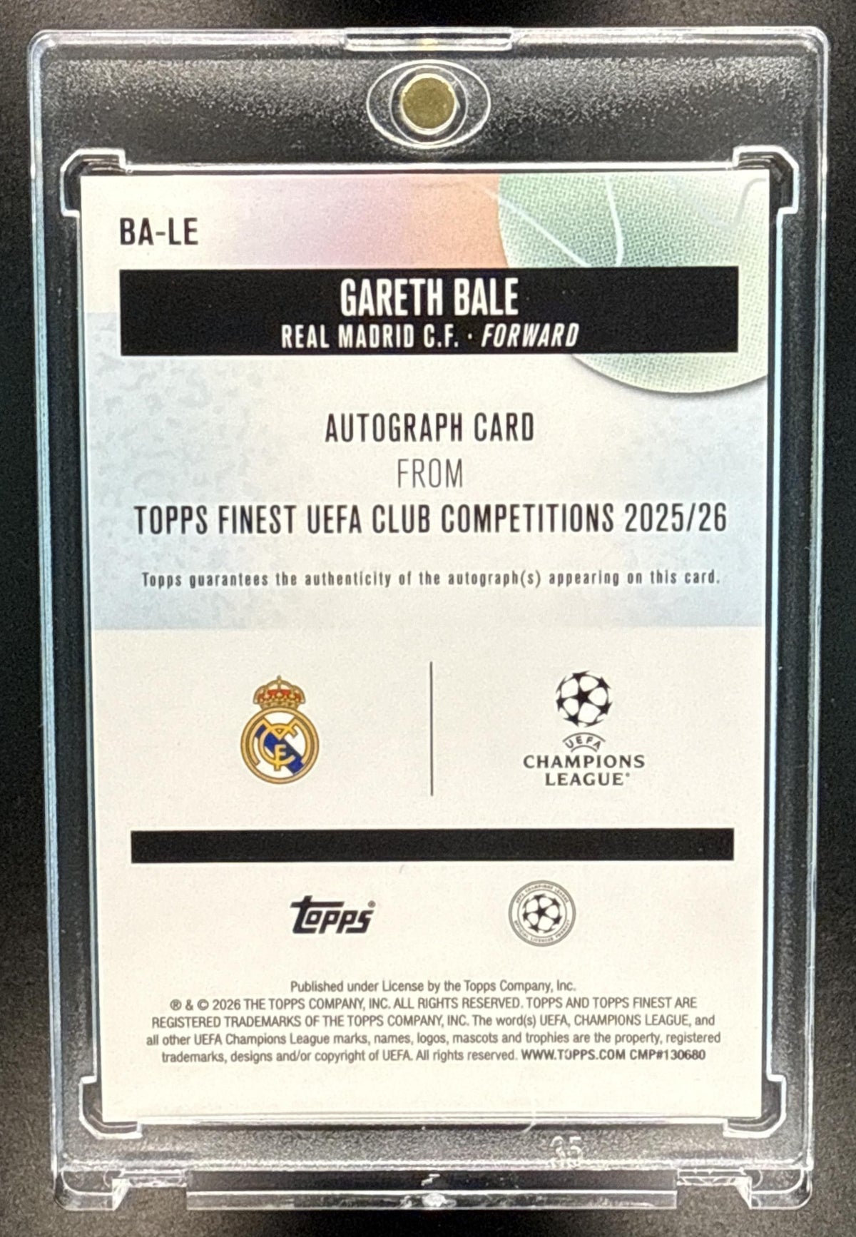 Gareth Bale Topps Finest UCC 2025-26 Purple Wave Refractor /75 Auto Real Madrid C.F.