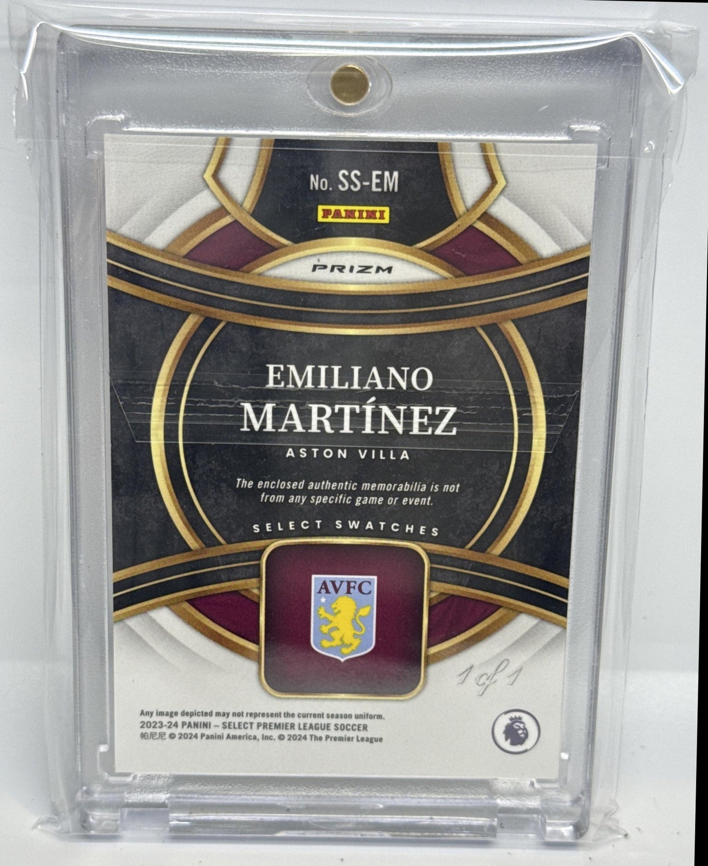 Emiliano Martinez Panini Select PL 2023-24 Swatches Black 1/1 MEM Aston Villa