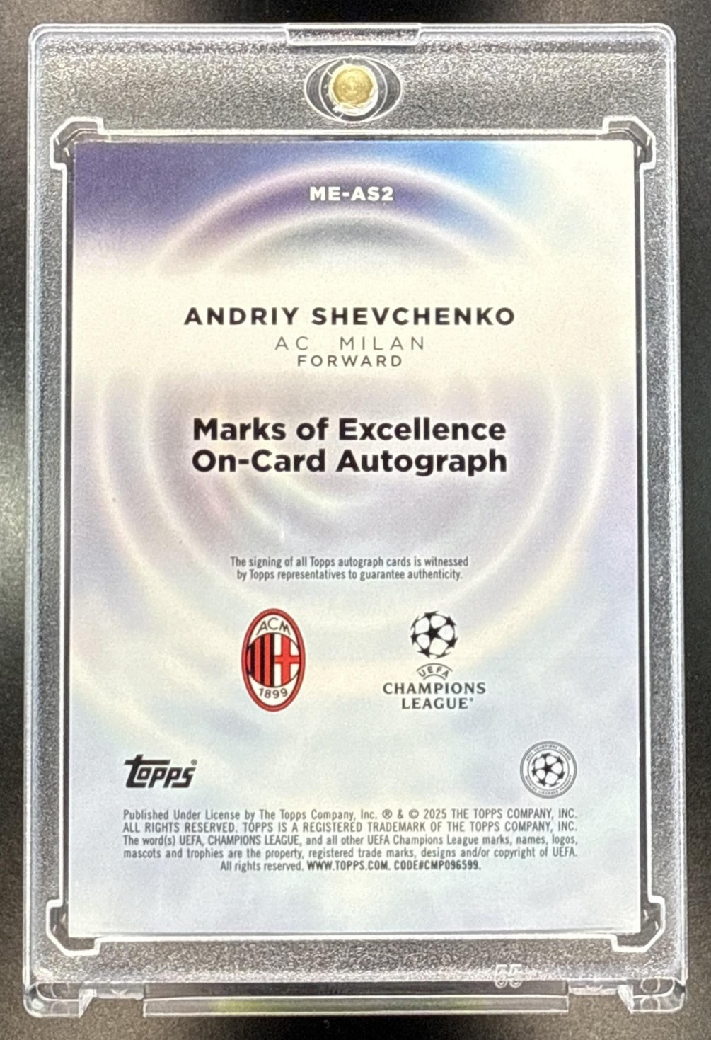 Andriy Shevchenko Topps UCC Finest 2025-26 Gold /50 Auto AC Milan