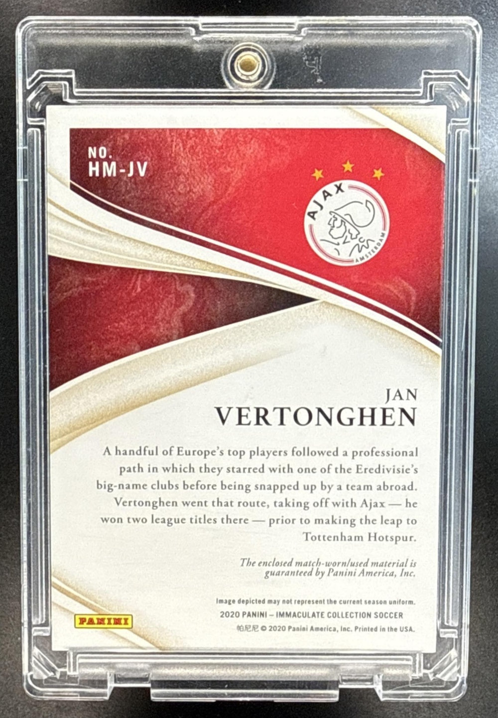 Jan Vertonghen Panini Immaculate Collection 2020-21 Platinum 1/1 MEM