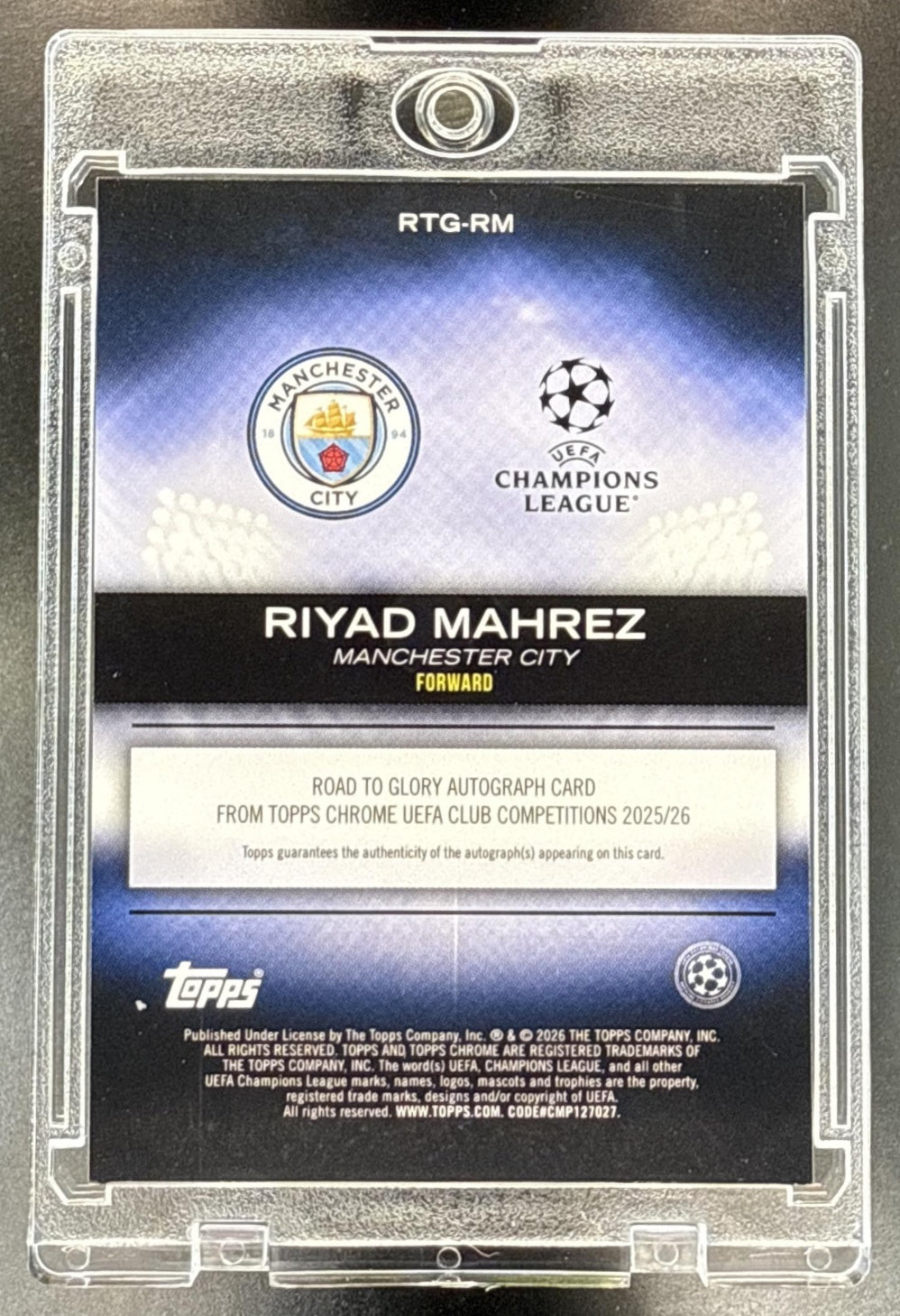 Riyad Mahrez Topps Chrome UCC 2025-26 Orange Refractor /25 Auto Manchester City