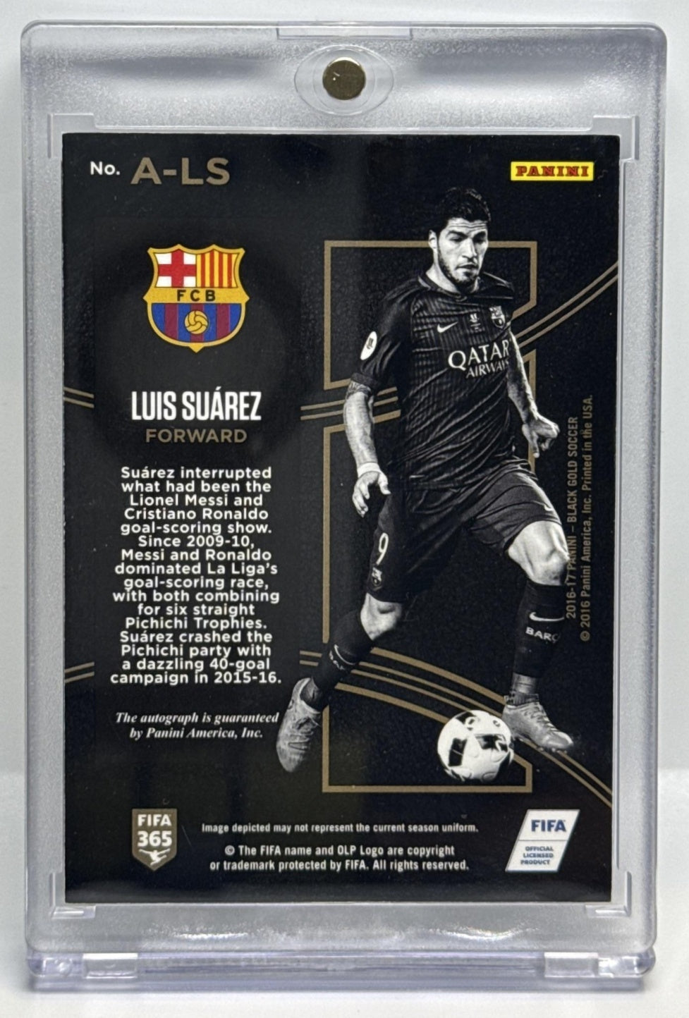Luis Suarez Panini Black Gold 2016 Auto FC Barcelona