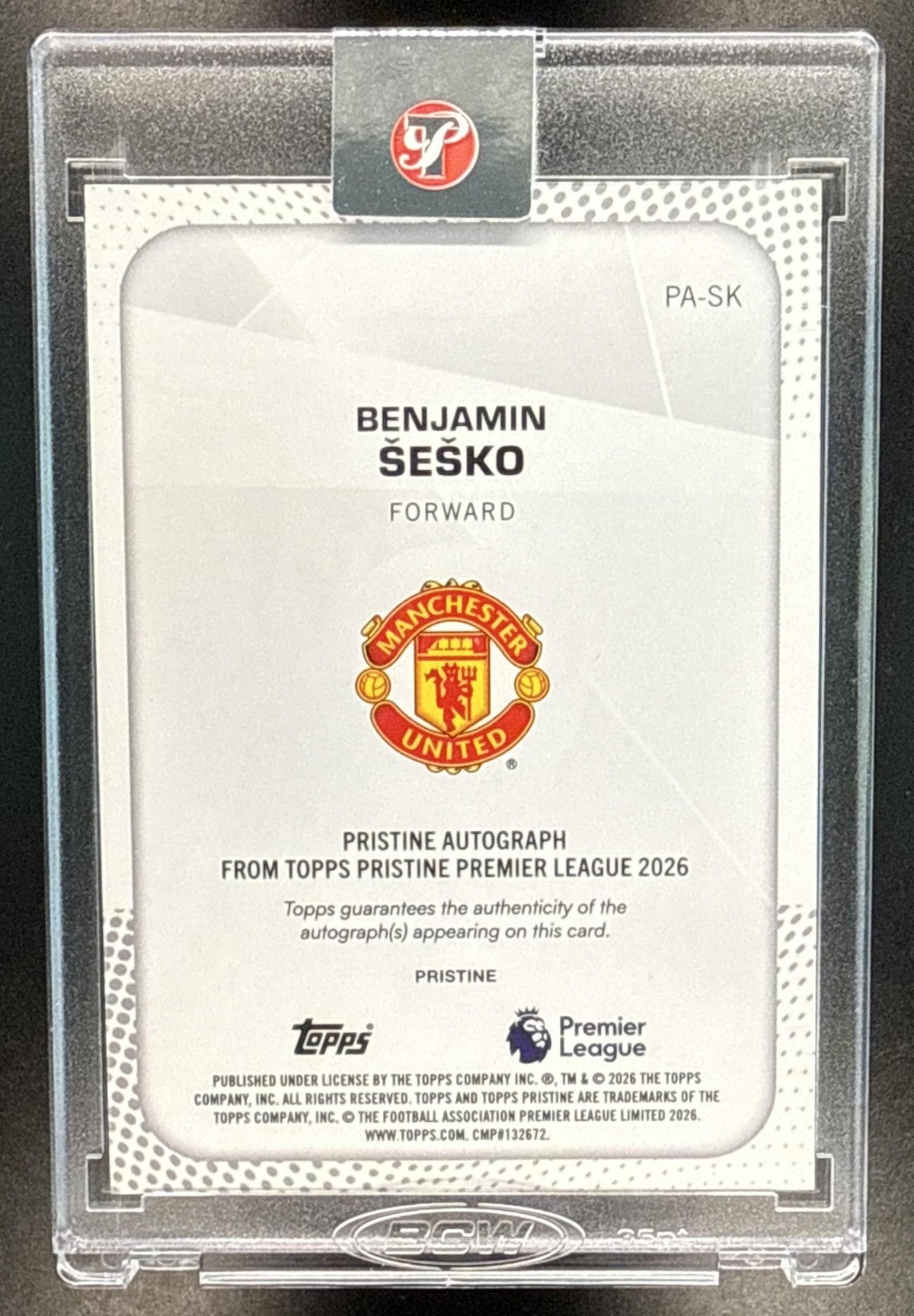 Benjamin Sesko Topps Pristine PL 2025-26 Auto Purple /99 Manchester United
