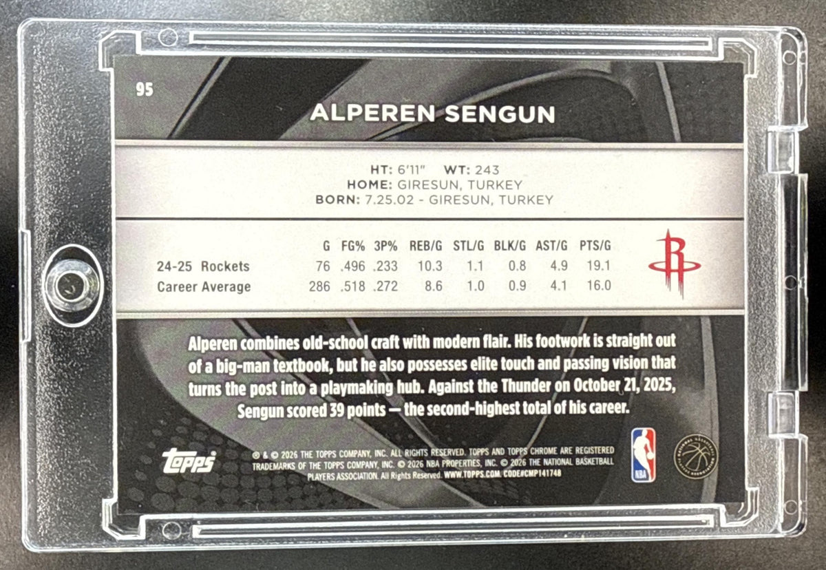 Alperen Sengun Topps Chrome Black 2025-26 Red Refractor /5 Houston Rockets