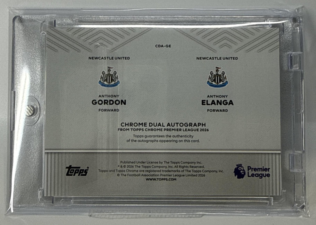 Anthony Gordon Elanga Topps Chrome PL 2026 Dual Auto Newcastle United