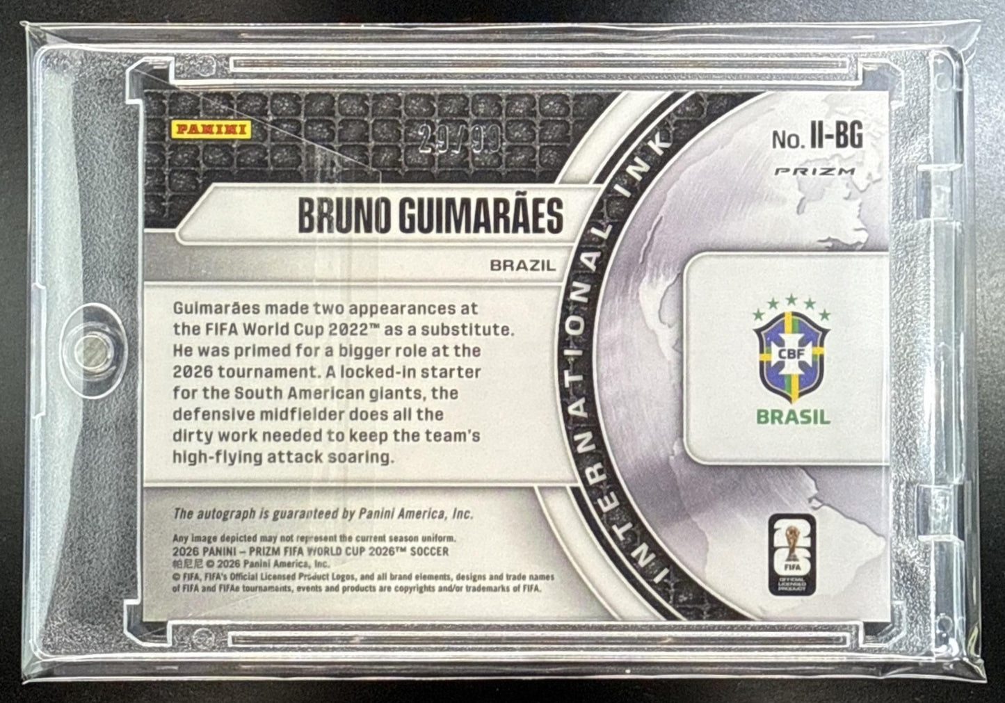 Bruno Guimaraes Panini Prizm World Cup 2026 Red /99 Auto Brazil