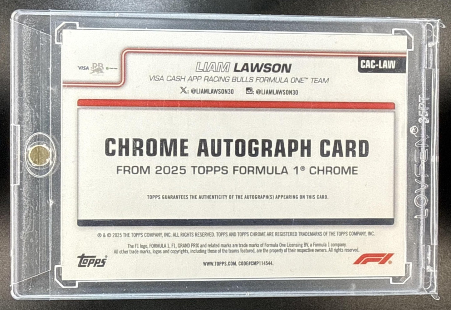 Liam Lawson Topps Chrome Formula 1 2025 F1 75th Anniversary Refractor /75