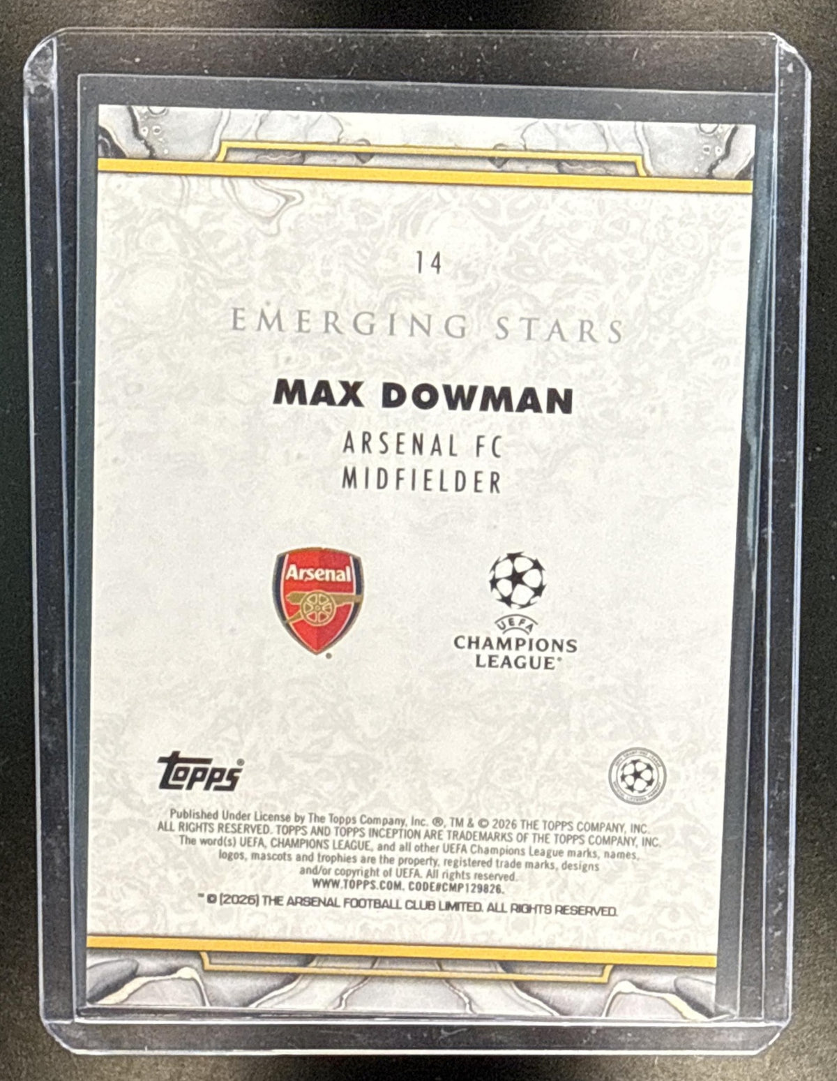 Max Dowman Topps Inception UCC 2025-26 RC Arsenal FC