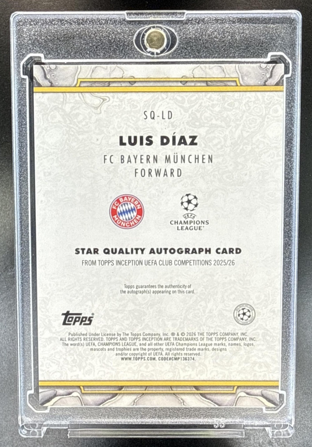 Luis Diaz Topps Inception UCC 2025-26 Green Foil /99 Auto FC Bayern Munchen