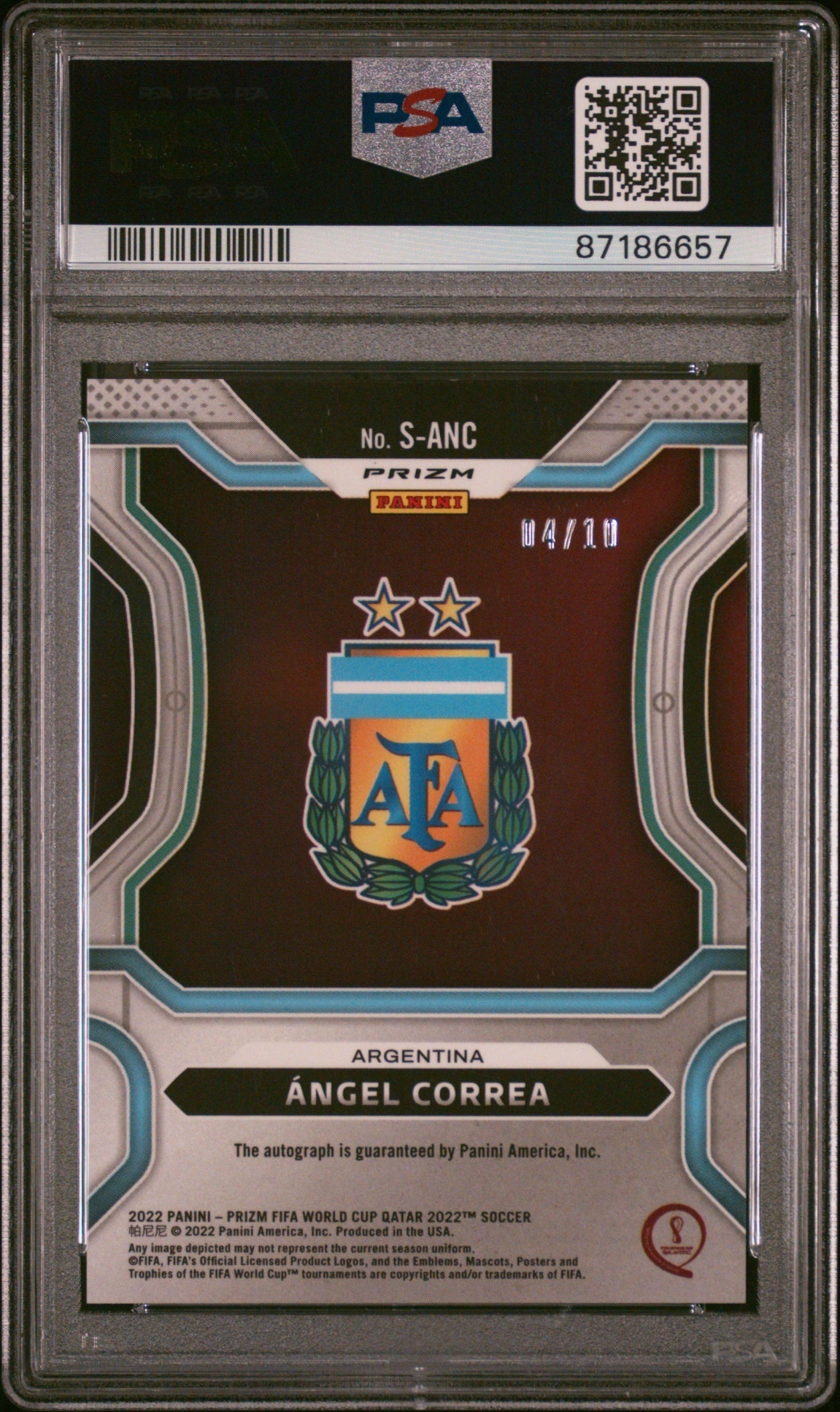 Angel Correa Panini Prizm World Cup 2022-23 Gold /10 Auto PSA 10 Argentina