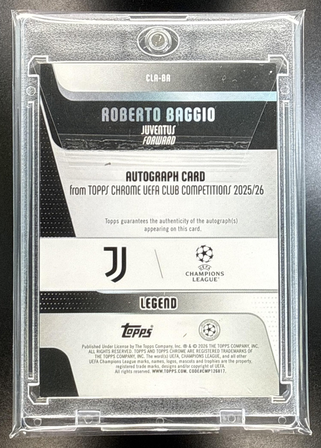 Roberto Baggio Topps Chrome UEFA CC 2025-26 Black Refractor /10 Auto RC Juventus