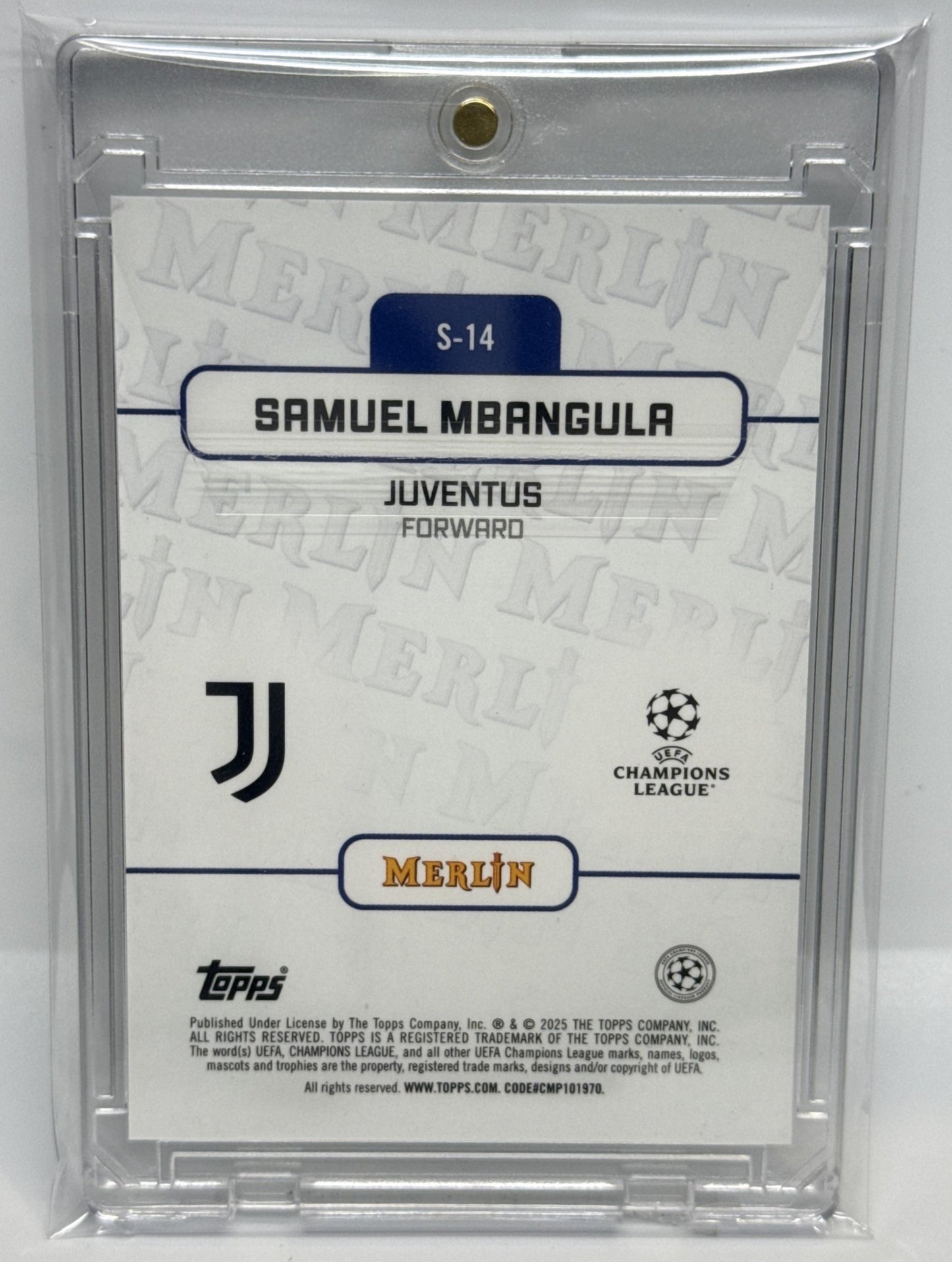 Samuel Mbangula Topps Merlin Chrome UCC 2024-25 The Shiny RC Juventus