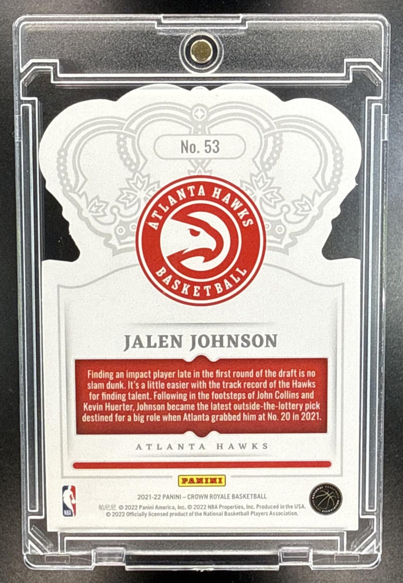 Jalen Johnson Panini Crown Royale 2021-22 Crystal Purple /25 RC Atlanta Hawks