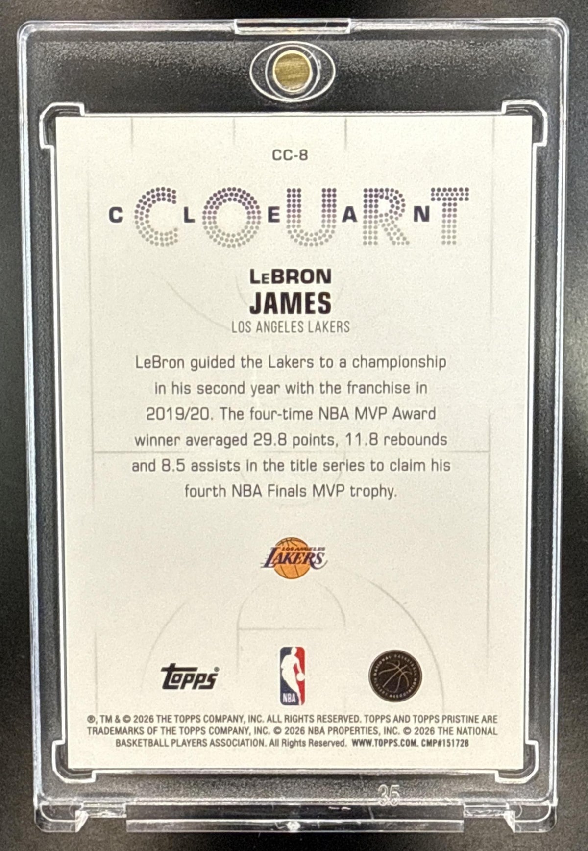 LeBron James Topps Pristine 2025-26 Clean Court Los Angeles Lakers