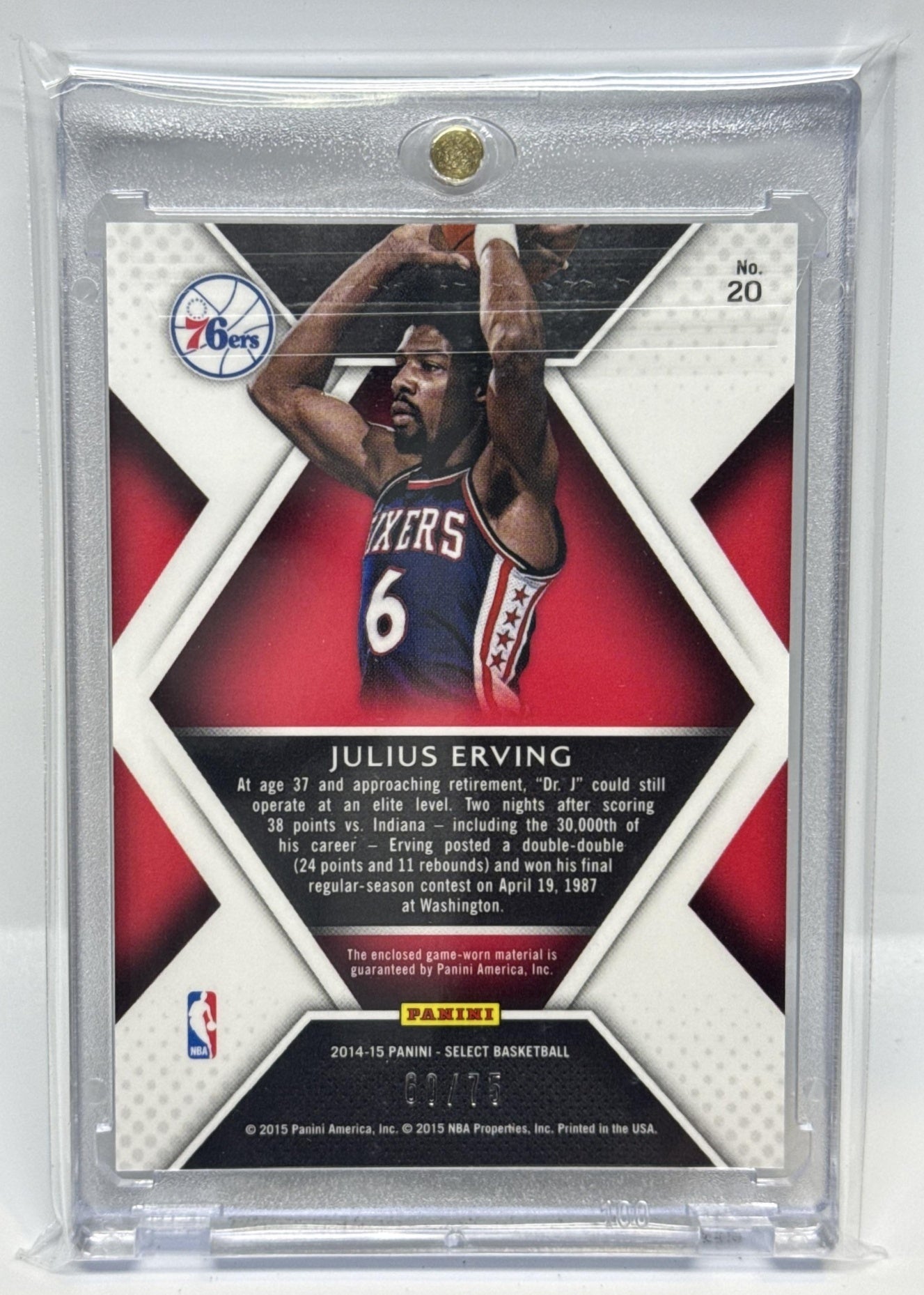 Julius Erving Panini Select 2014-15 Swatches /75 Philadelphia 76ers