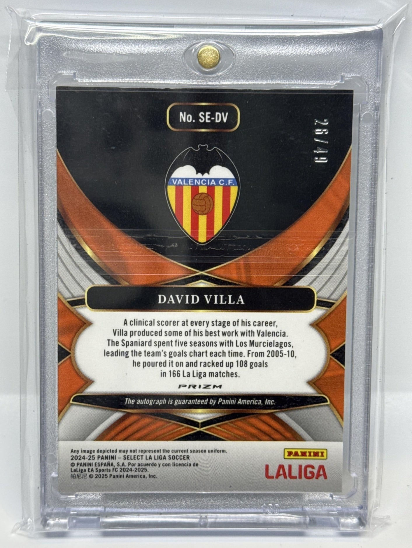 David Villa Panini Select La Liga 2024-25 Purple Prizm /49 Auto Valencia CF