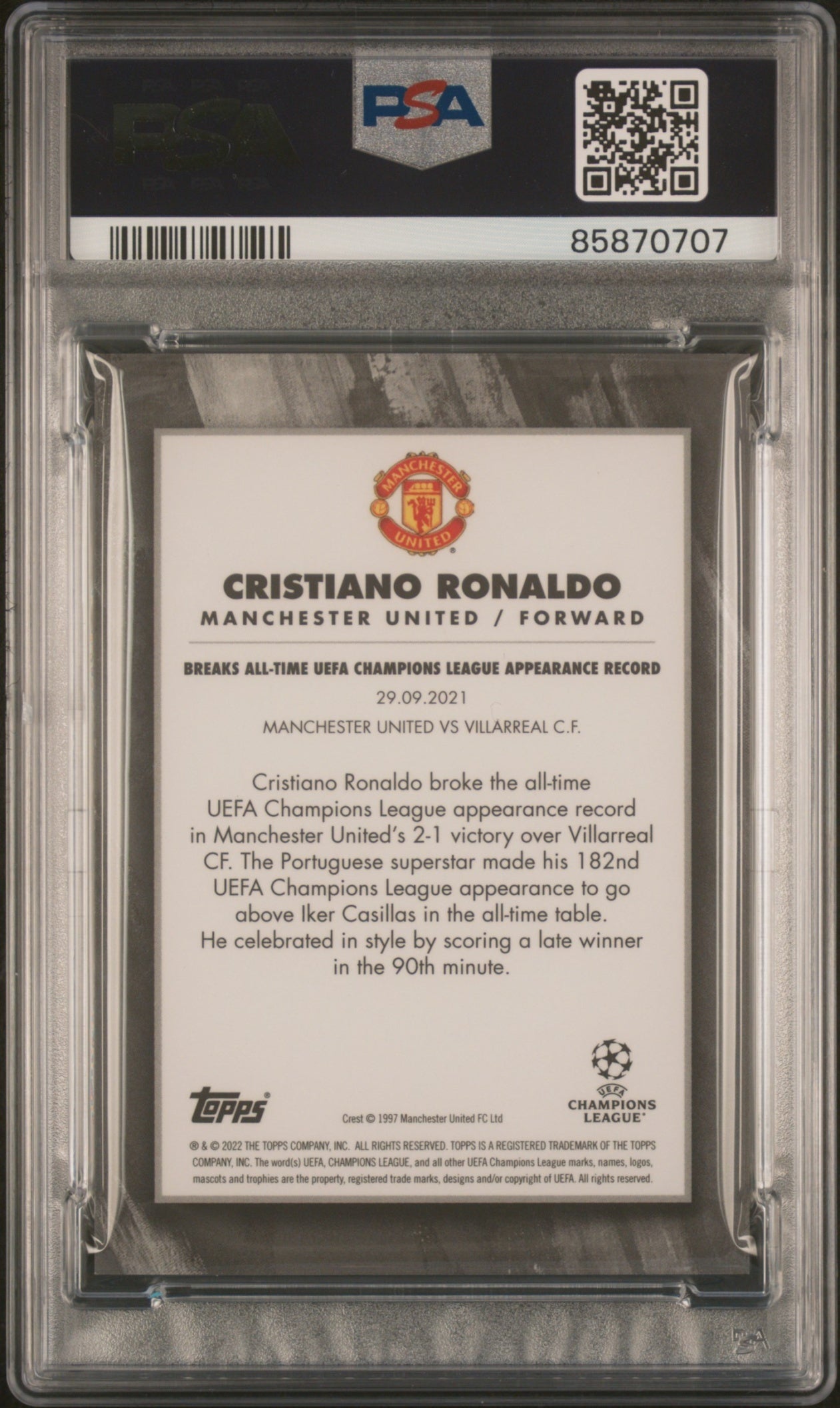 Cristiano Ronaldo Topps Inception 2021-22 Highlights Green PSA 9 Manchester United