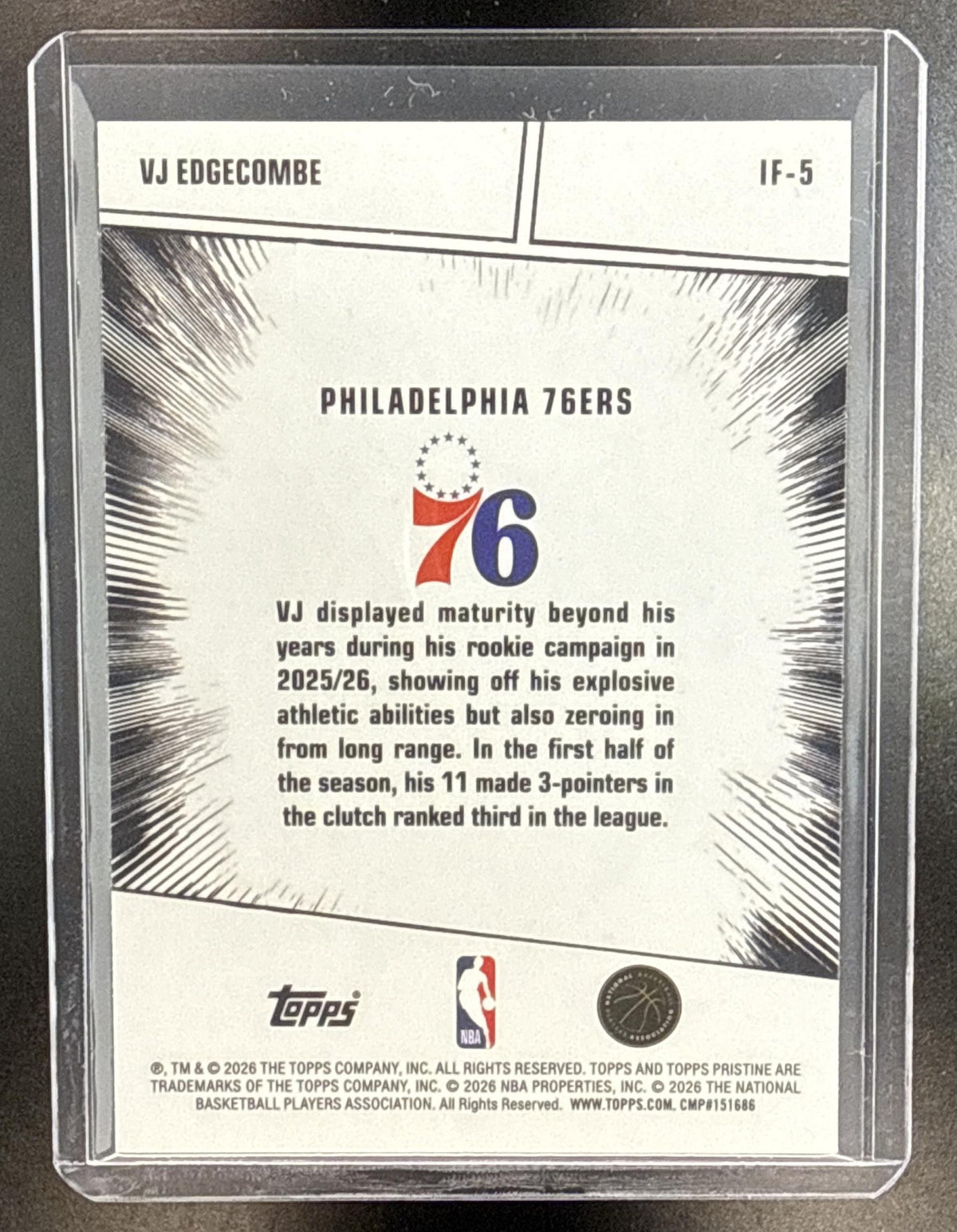 VJ Edgecombe Topps Pristine 2025-26 Green Refractor /150 RC Philadelphia 76ers