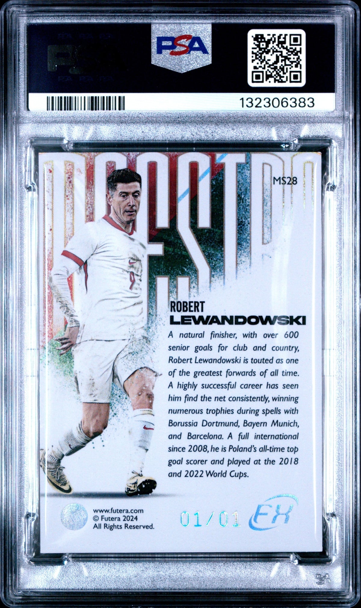 Robert Lewandowski Futera World Football FX 2024 Maestro 1/1 PSA 8 Poland