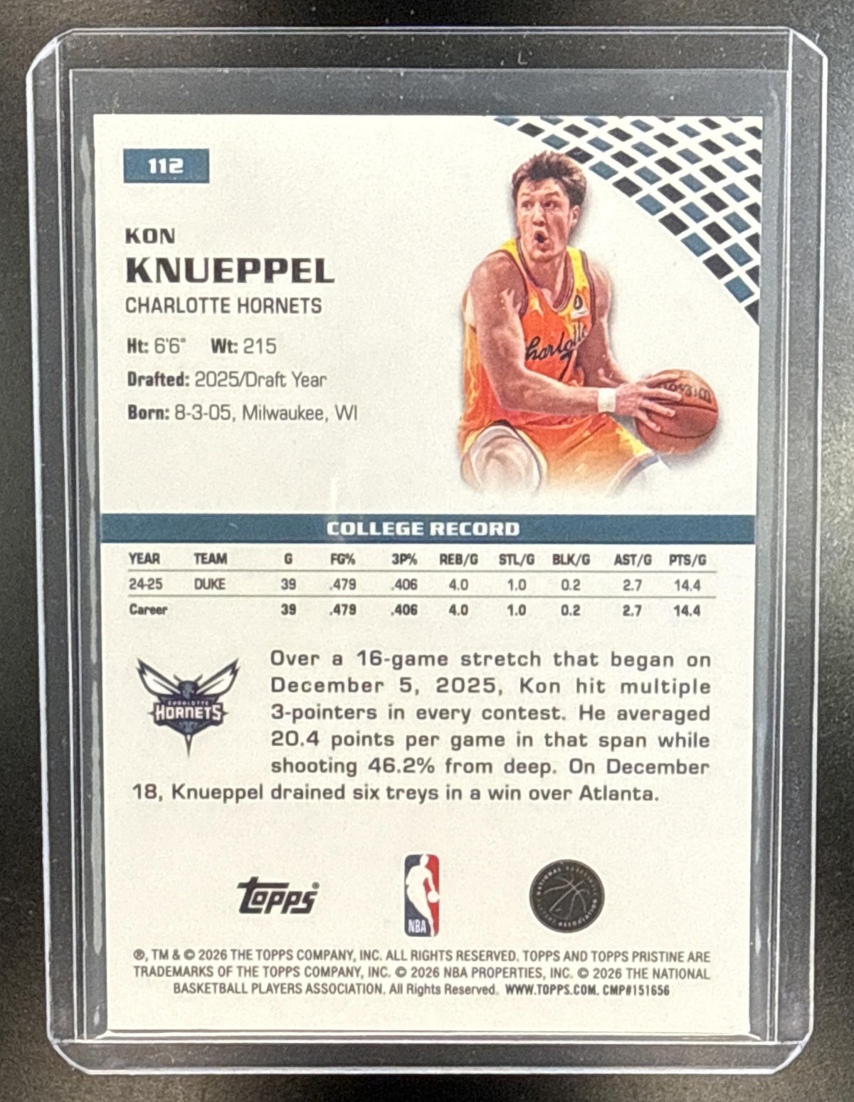 Kon Knueppel Topps Pristine 2025-26 Green Refractor /150 RC Charlotte Hornets