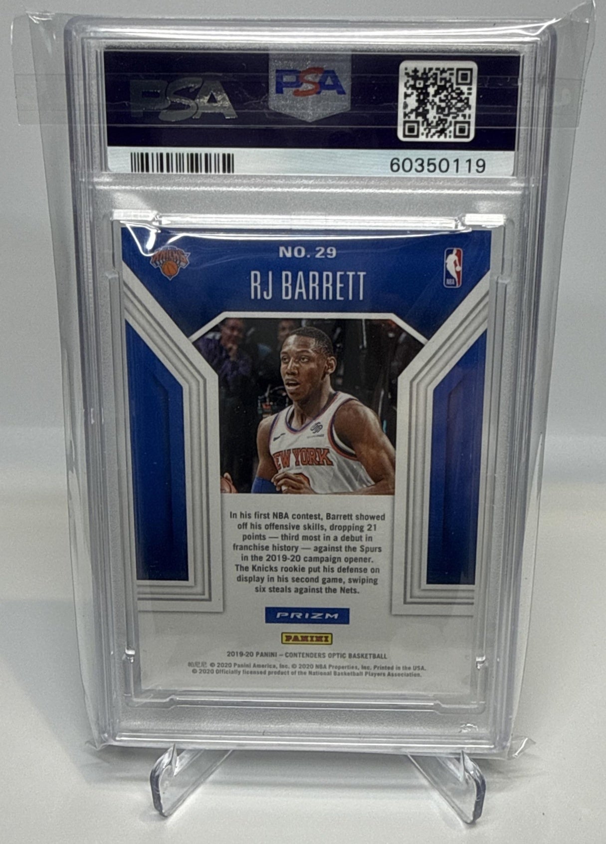 RJ Barrett Contenders Optic 2019-20 Red Cracked Ice RC PSA 10 New York Knicks