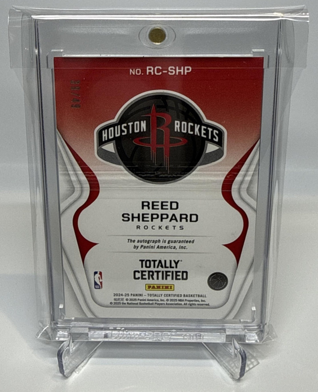 Reed Sheppard Totally Certified 2024-25 Purple Mirror /49 Auto Houston Rockets