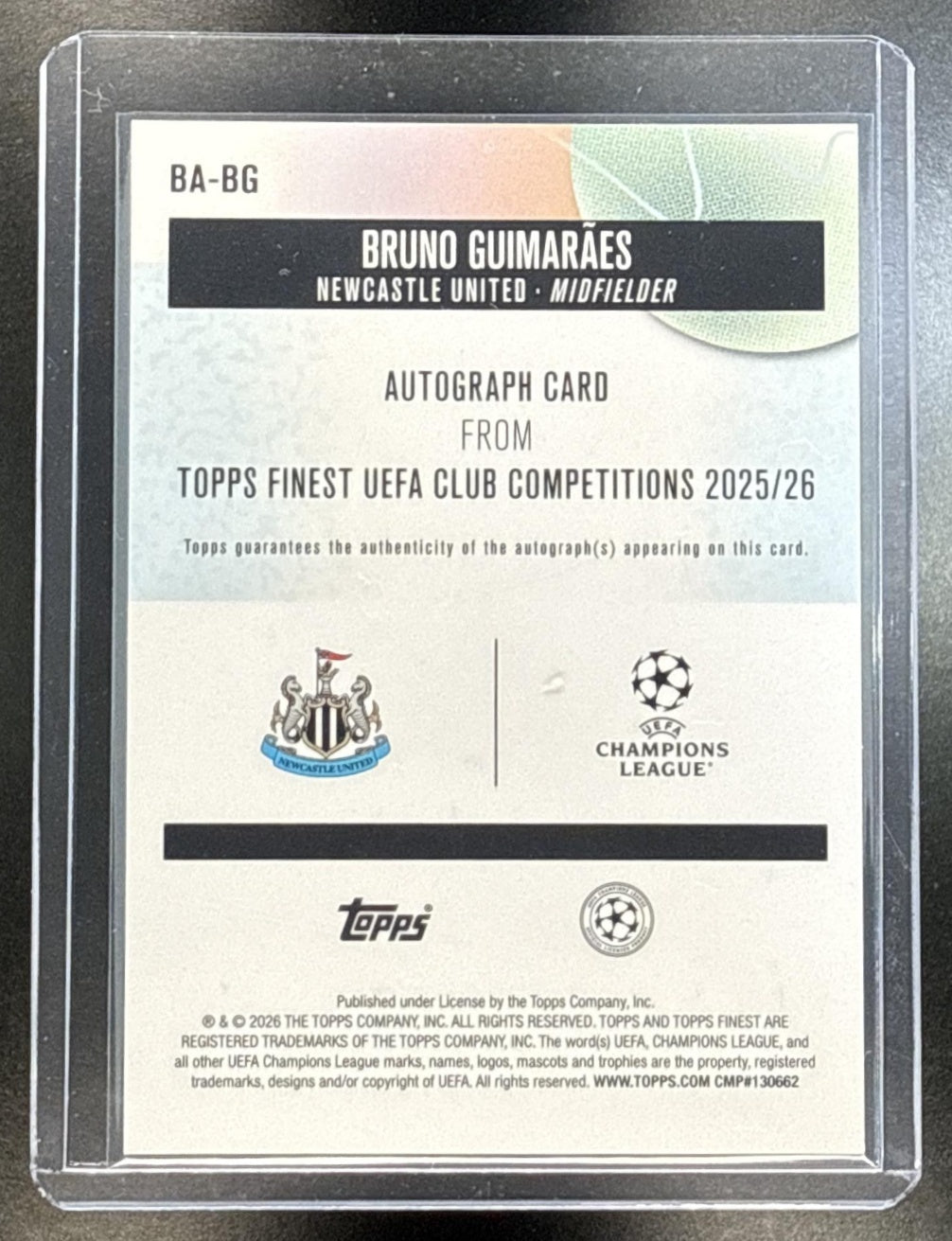 Bruno Guimaraes Topps UCC Finest 2025-26 Purple Wave /75 Newcastle United