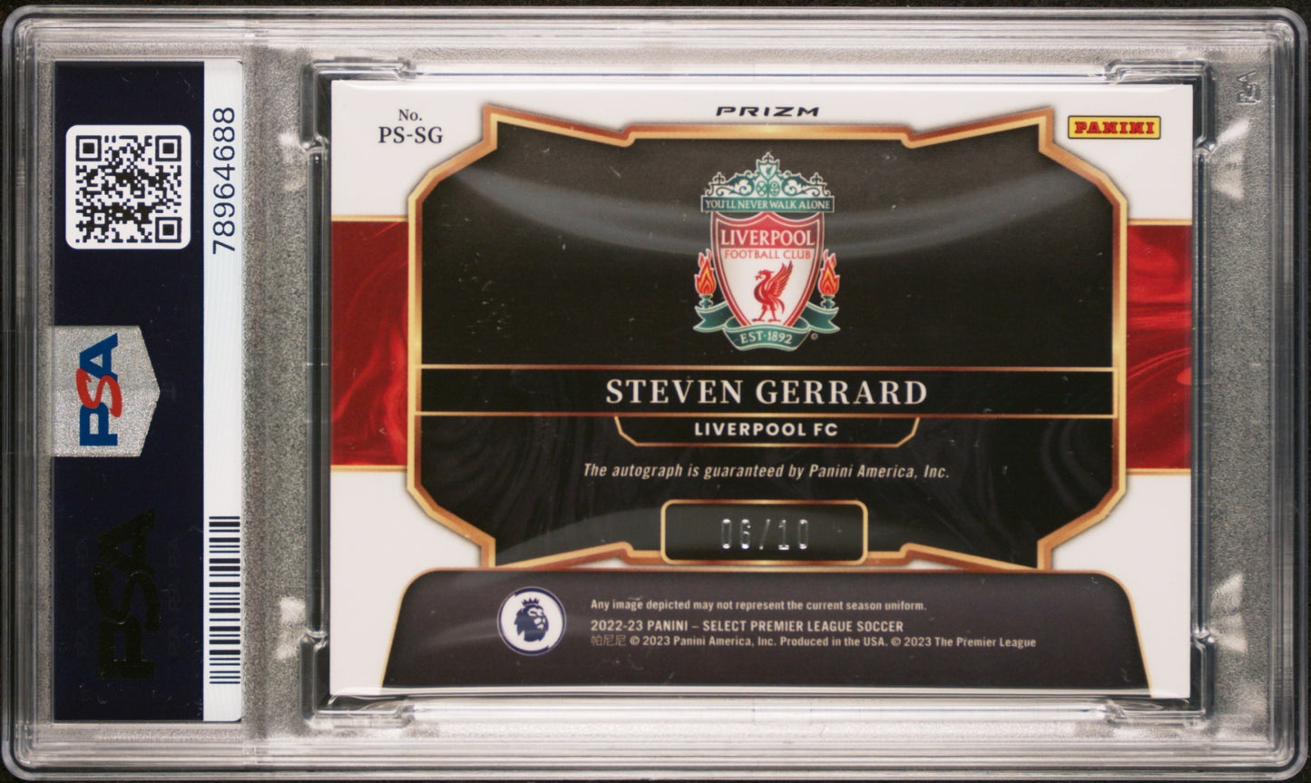 Steven Gerrard Panini Select PL 2022-23 Gold /10 Auto PSA 8.5 Auto 10 Liverpool