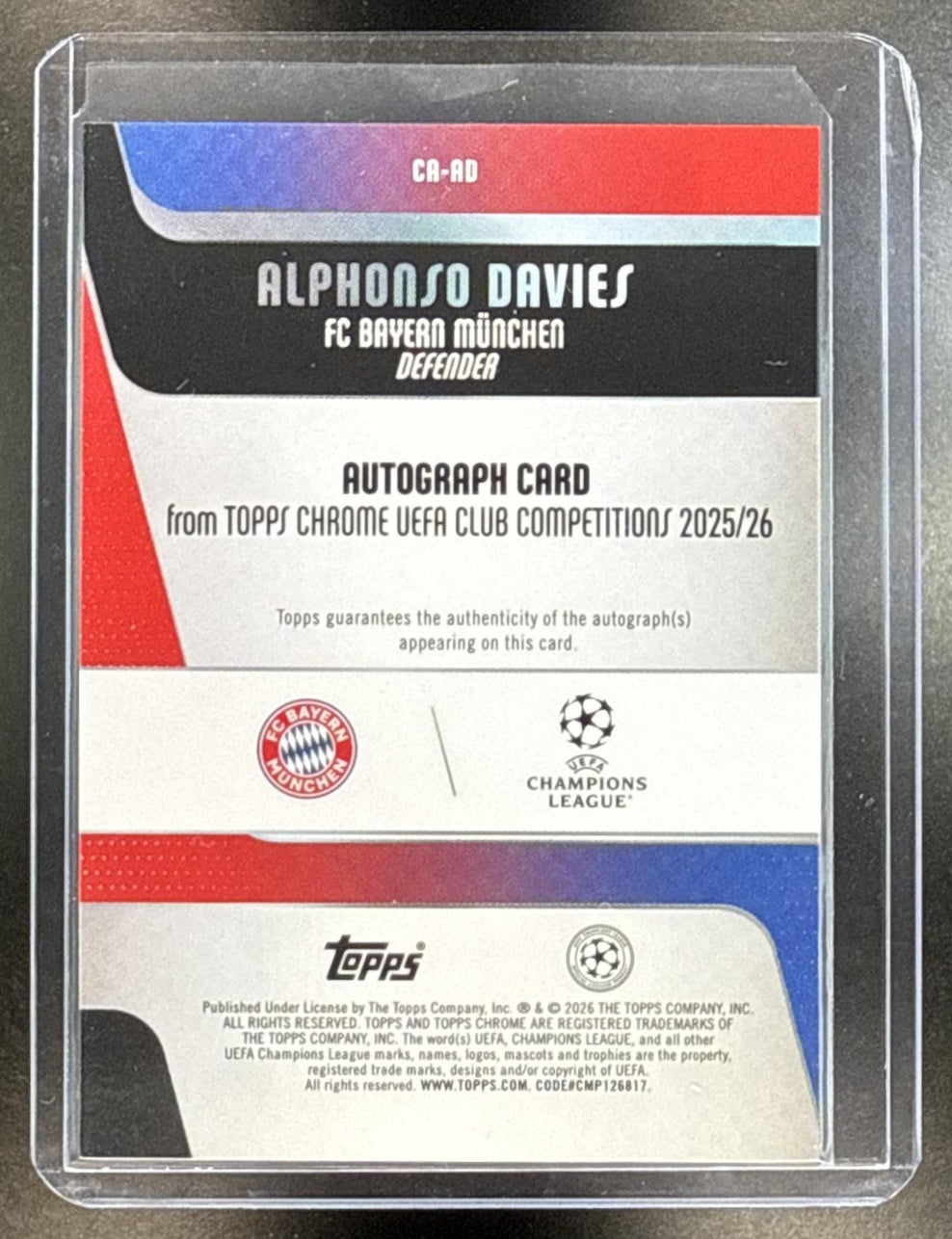 Alphonso Davies Topps Chrome UCC 2025-26 Aqua Refractor /199 FC Bayern Munchen