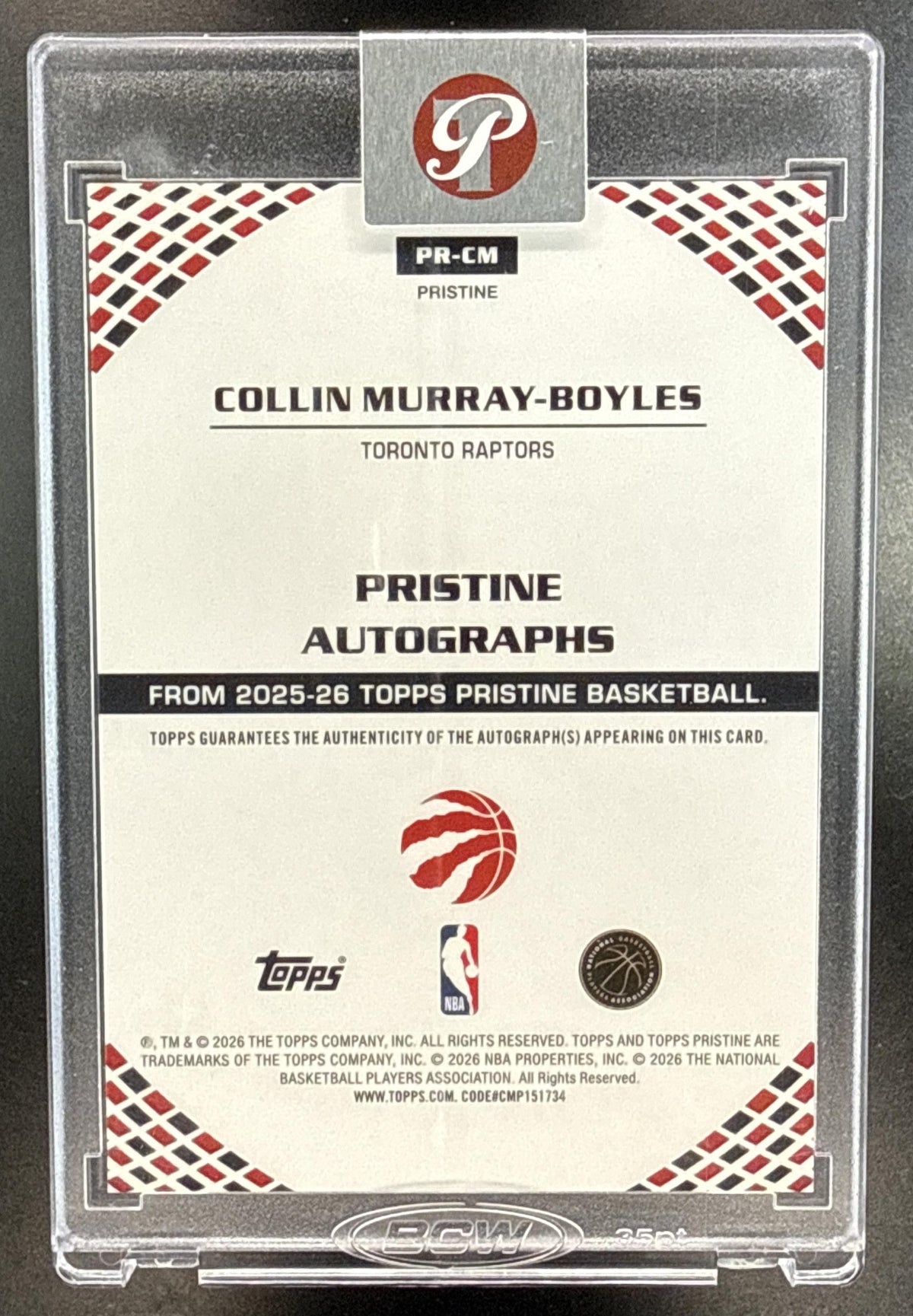Collin Murray-Boyles Topps Pristine 2025-26 Purple /99 RC Auto Toronto Raptors