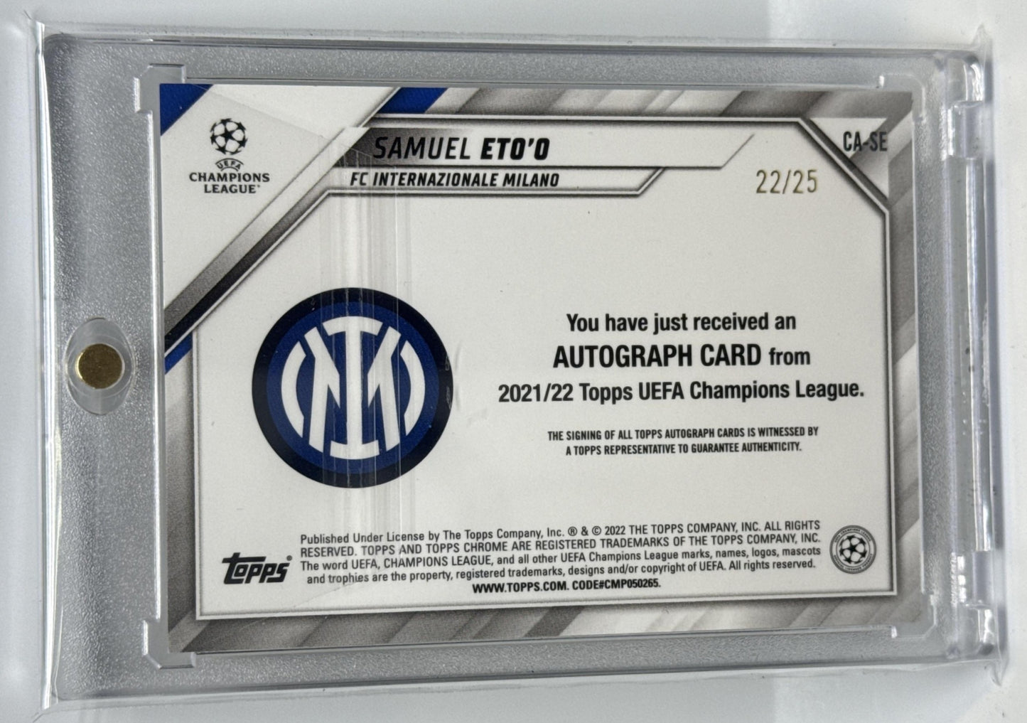 Samuel Eto o Topps Chrome UCL 2021 Auto Orange Refractor /25 Inter Milan