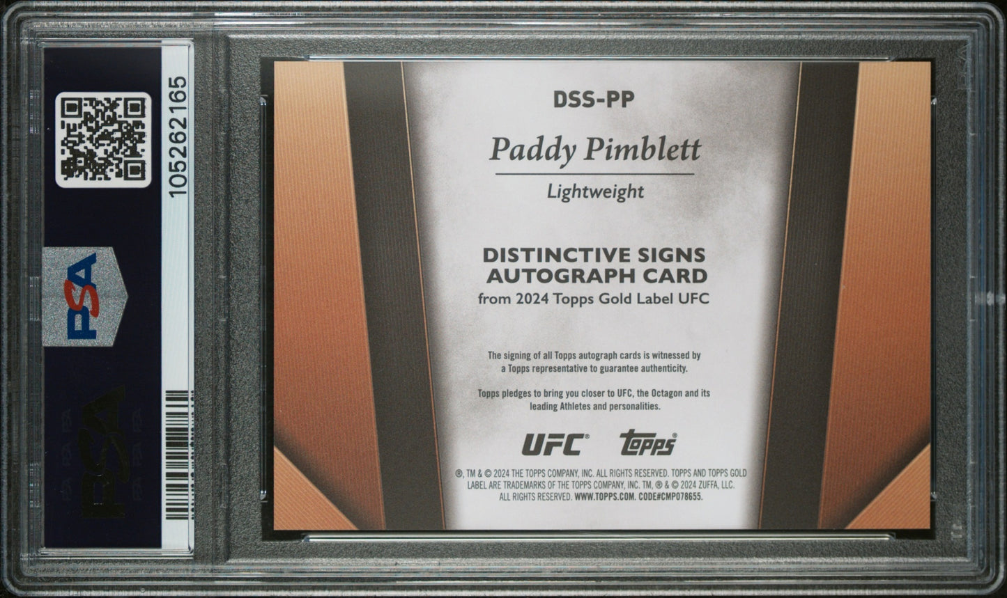 Paddy Pimblett Topps Gold Label UFC 2024 Distinctive Signs Auto PSA 10