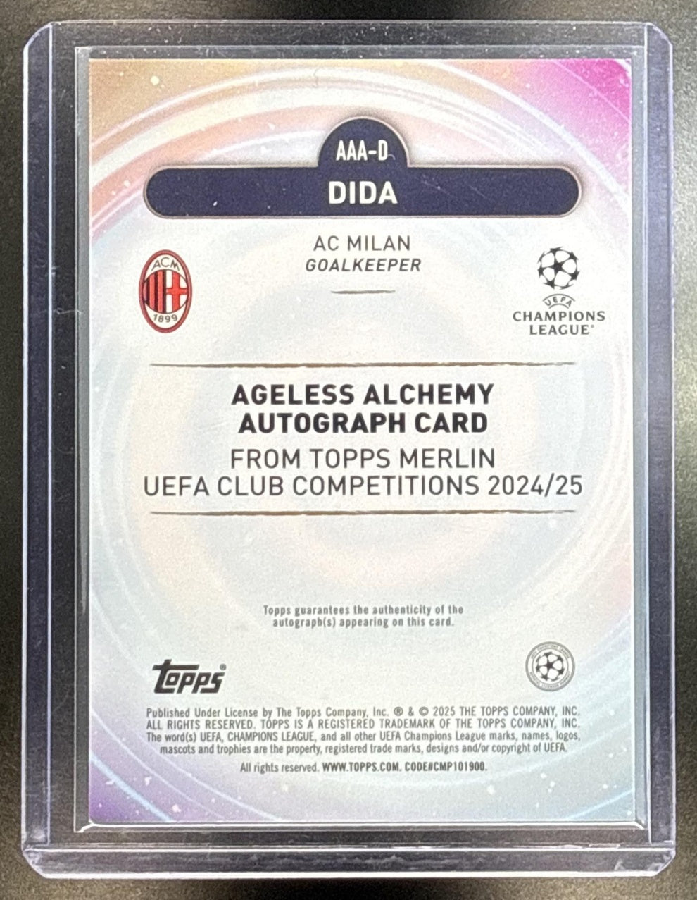 Dida Topps Merlin Chrome UCC 2024-25 Green Refractor /99 Auto AC Milan