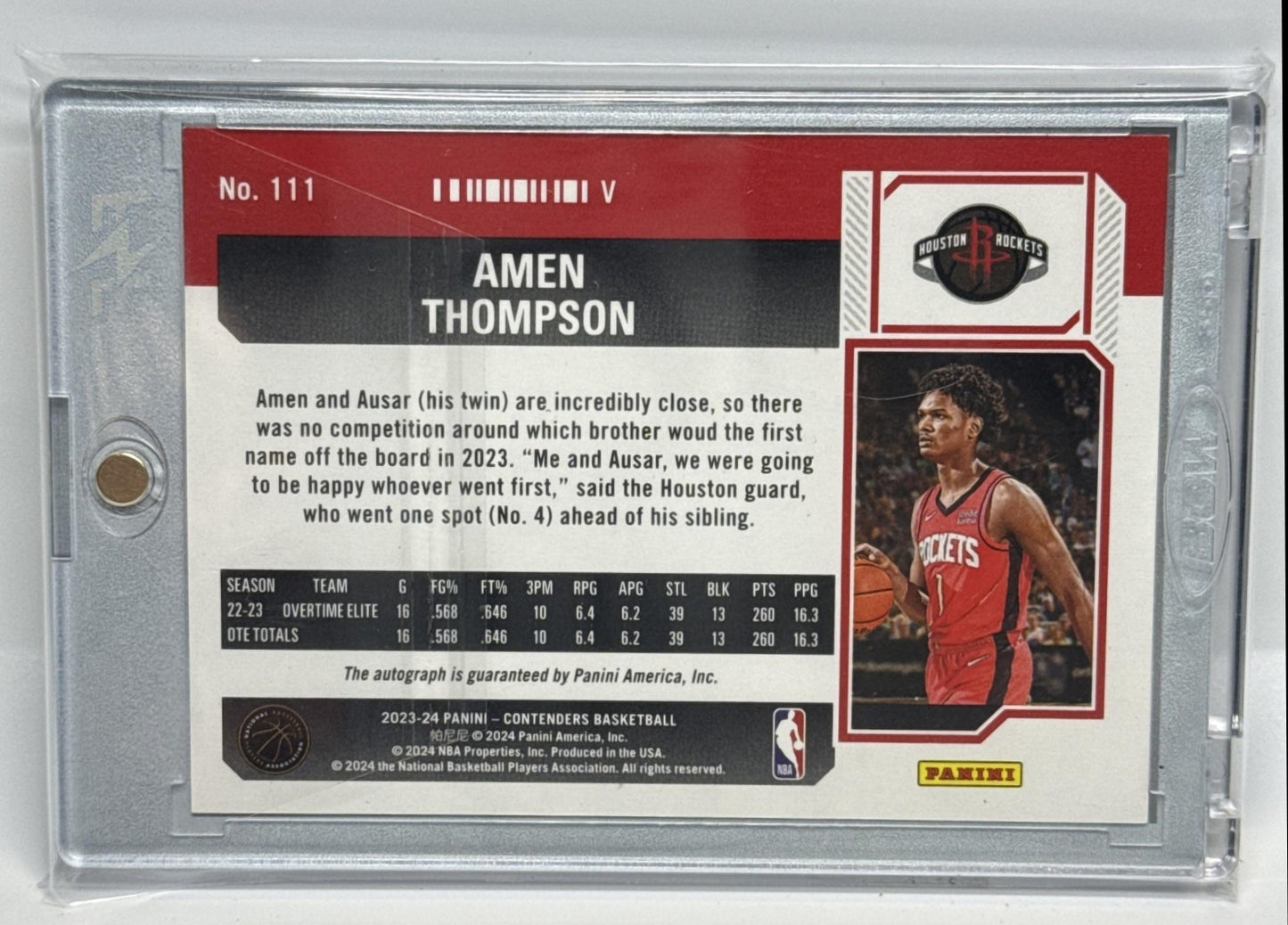 Amen Thompson Contenders 2023-24 Playoff Ticket /99 Auto Rookie Houston Rockets