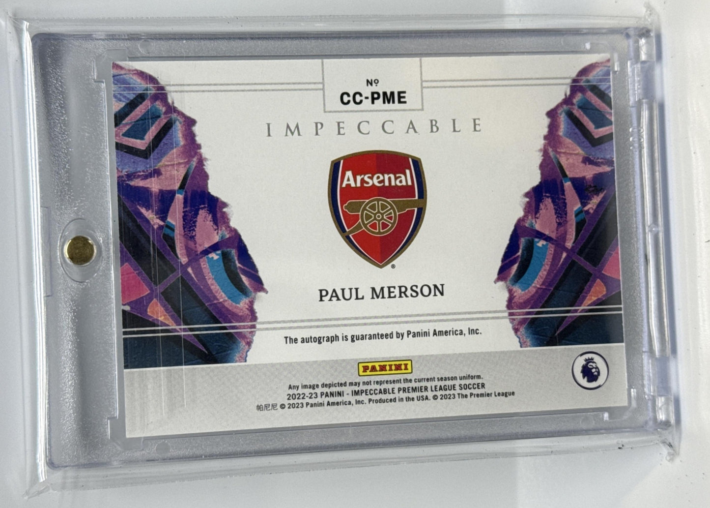 Paul Merson Panini Impeccable PL 2022-23 Canvas Creations /99 Auto Arsenal FC