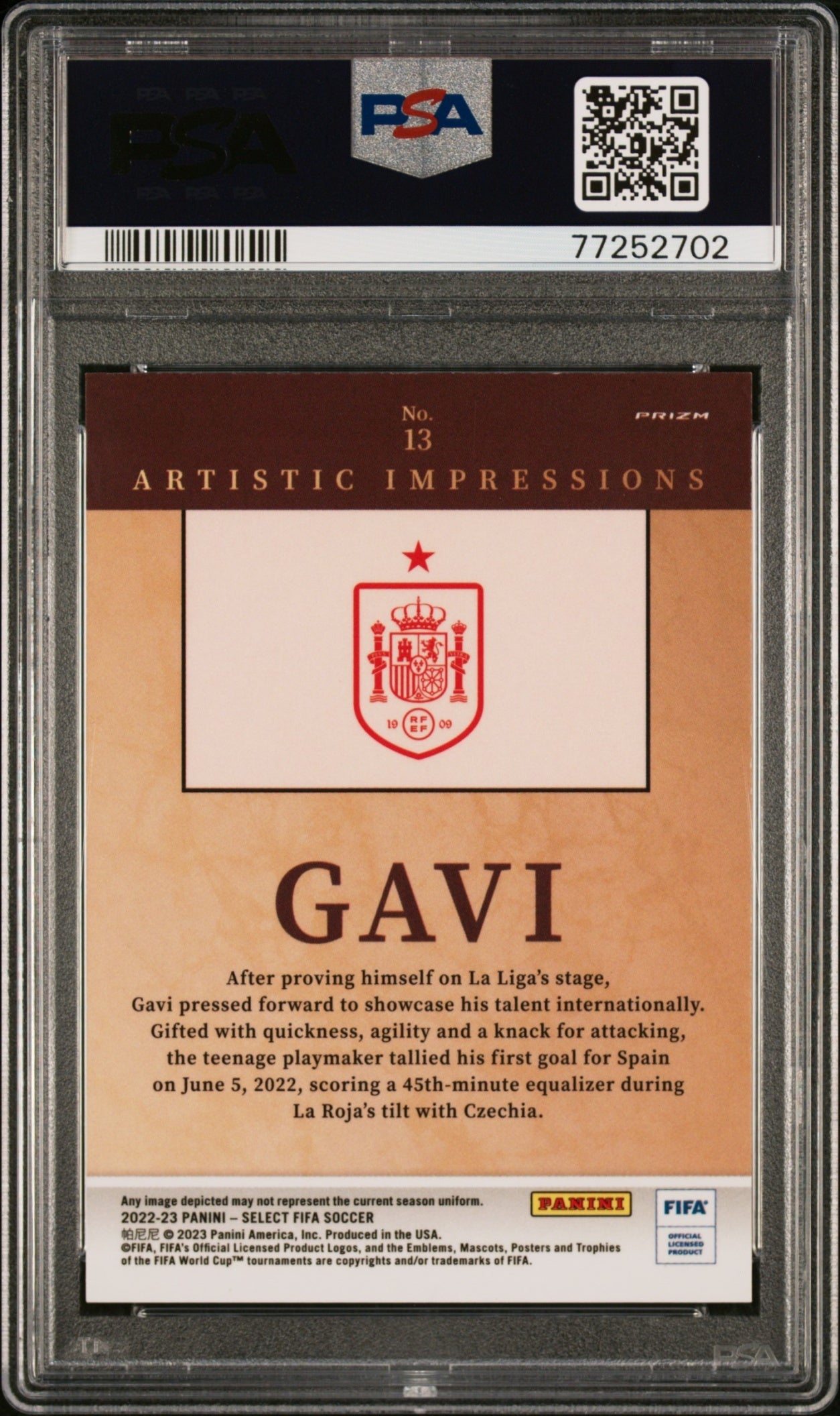 Gavi Panini Select FIFA 2022-23 Artistic Impressions PSA 10 Spain