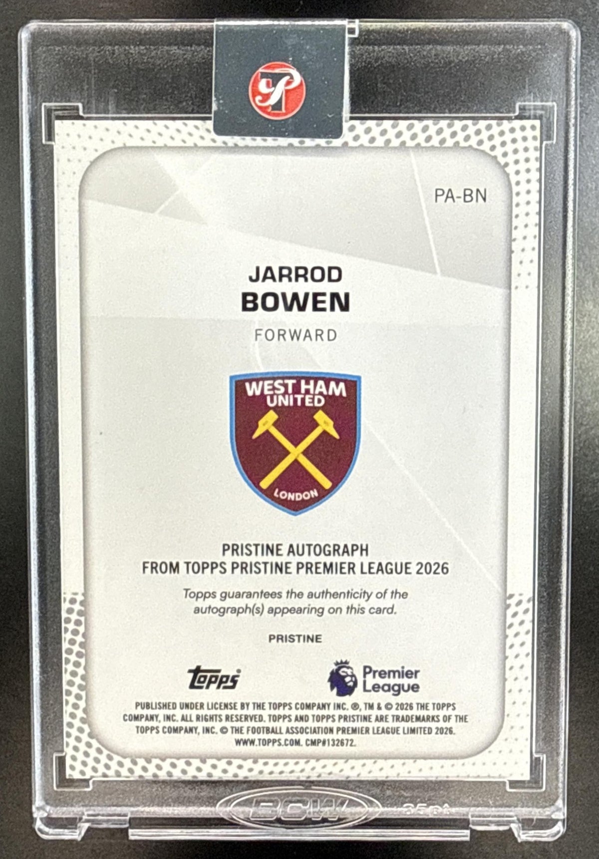 Jarrod Bowen Topps Pristine PL 2025-26 Auto Pink /15 West Ham United