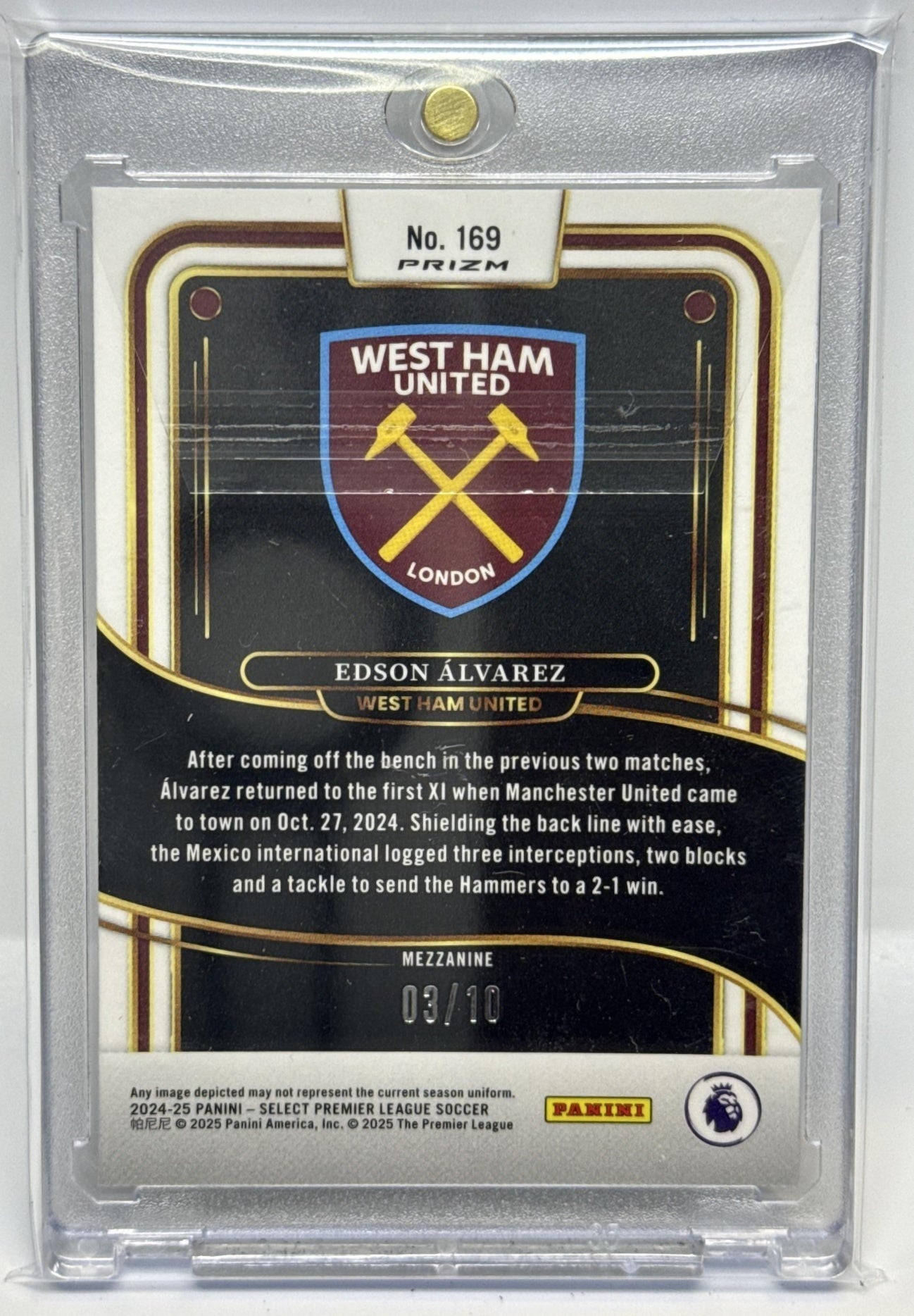 Edson Alvarez Panini Select PL 2024-25 Mezzanine Gold Wave /10 West Ham United