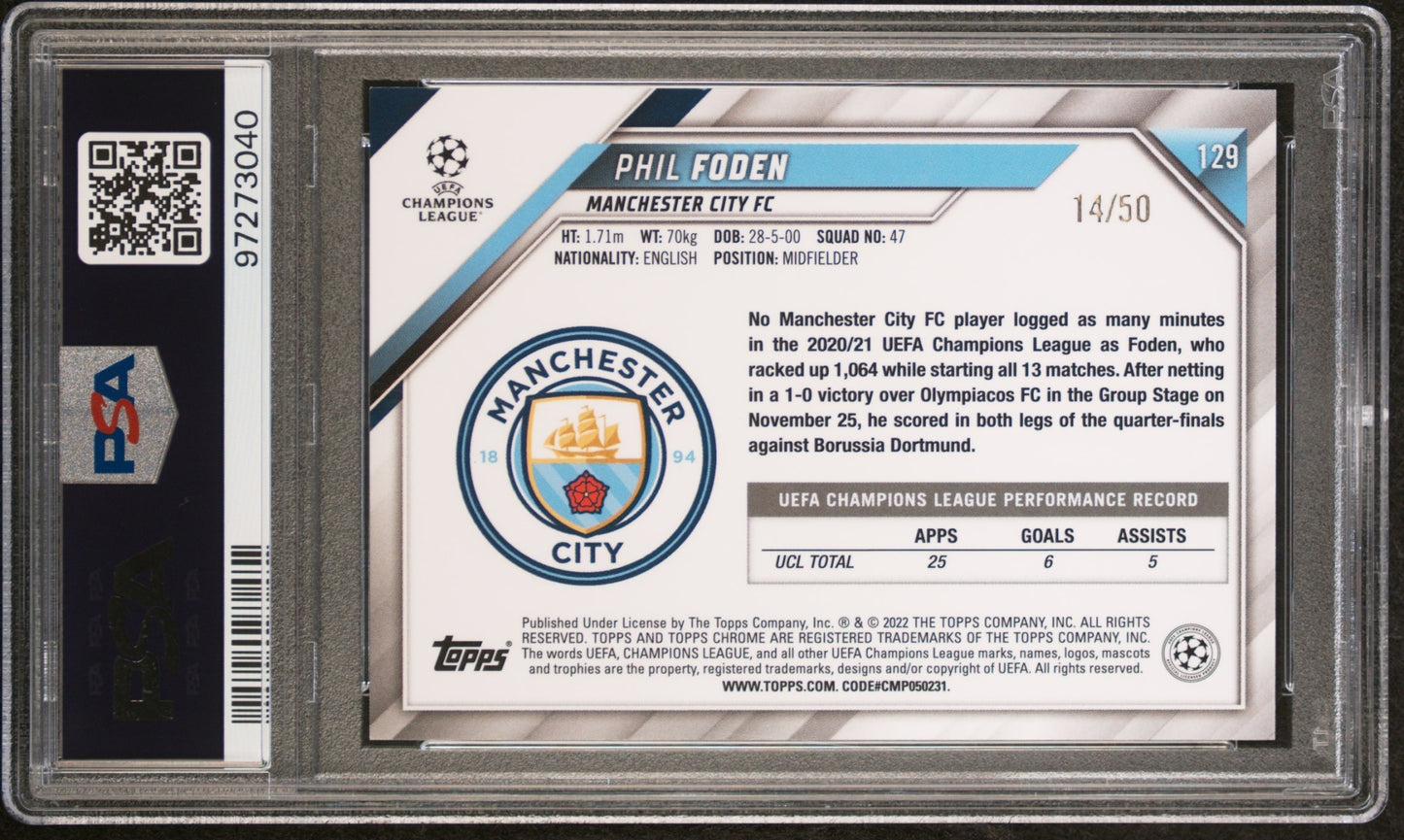 Phil Foden Topps Chrome UCL 2021 Gold Refractor /50 PSA 9 Manchester City