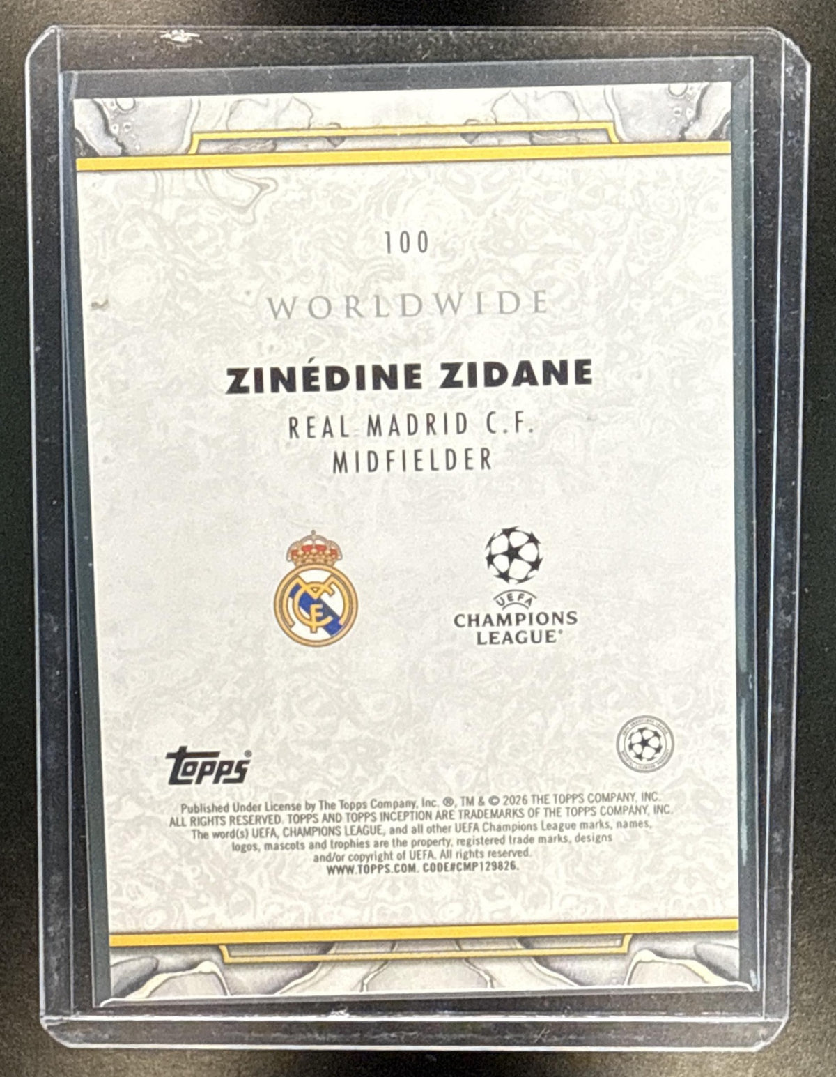 Zinedine Zidane Topps Inception UCC 2025-26 Magenta Foil /125 Real Madrid C.F.