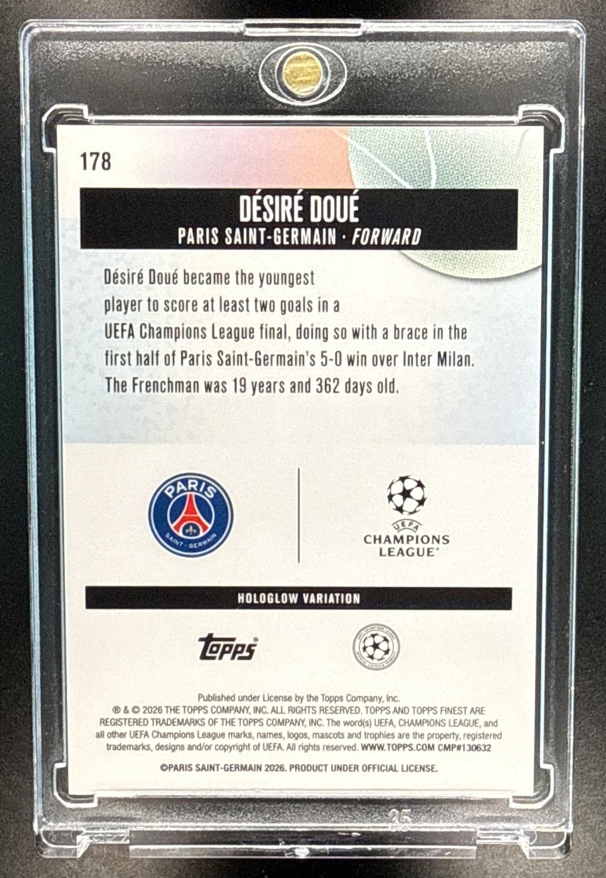 Desire Doue Topps Finest UCC 2025-26 Gold Refractor /50 Paris Saint-Germain