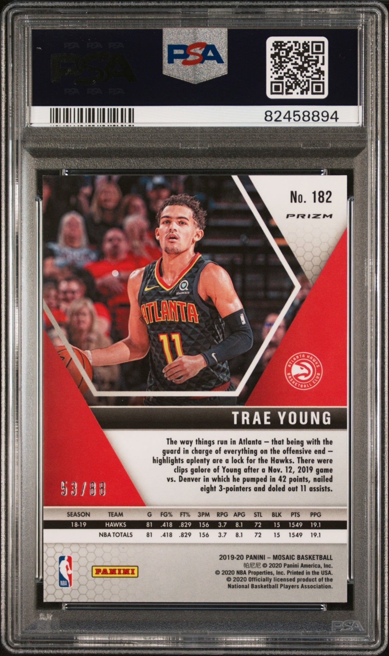 Trae Young Panini Mosaic 2019-20 Choice Red Fusion /88 PSA 10 Atlanta Hawks