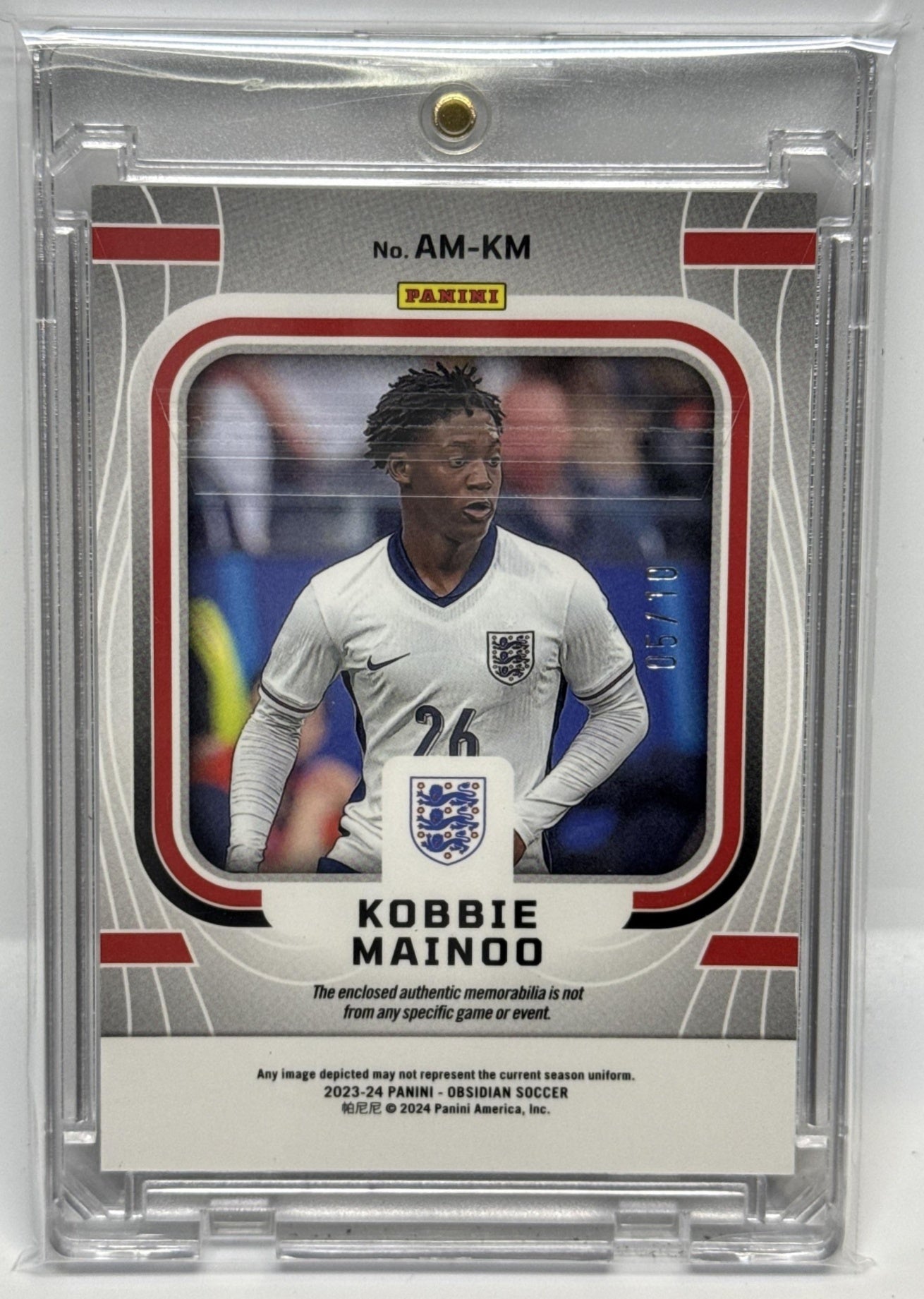 Kobbie Mainoo Panini Obsidian 2023-24 Electric Etch Red Flood /10 MEM RC England