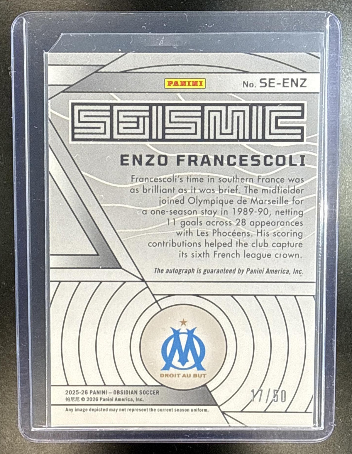 Enzo Francescoli Panini Obsidian 2025-26 Orange /50 Auto Olympique de Marseille