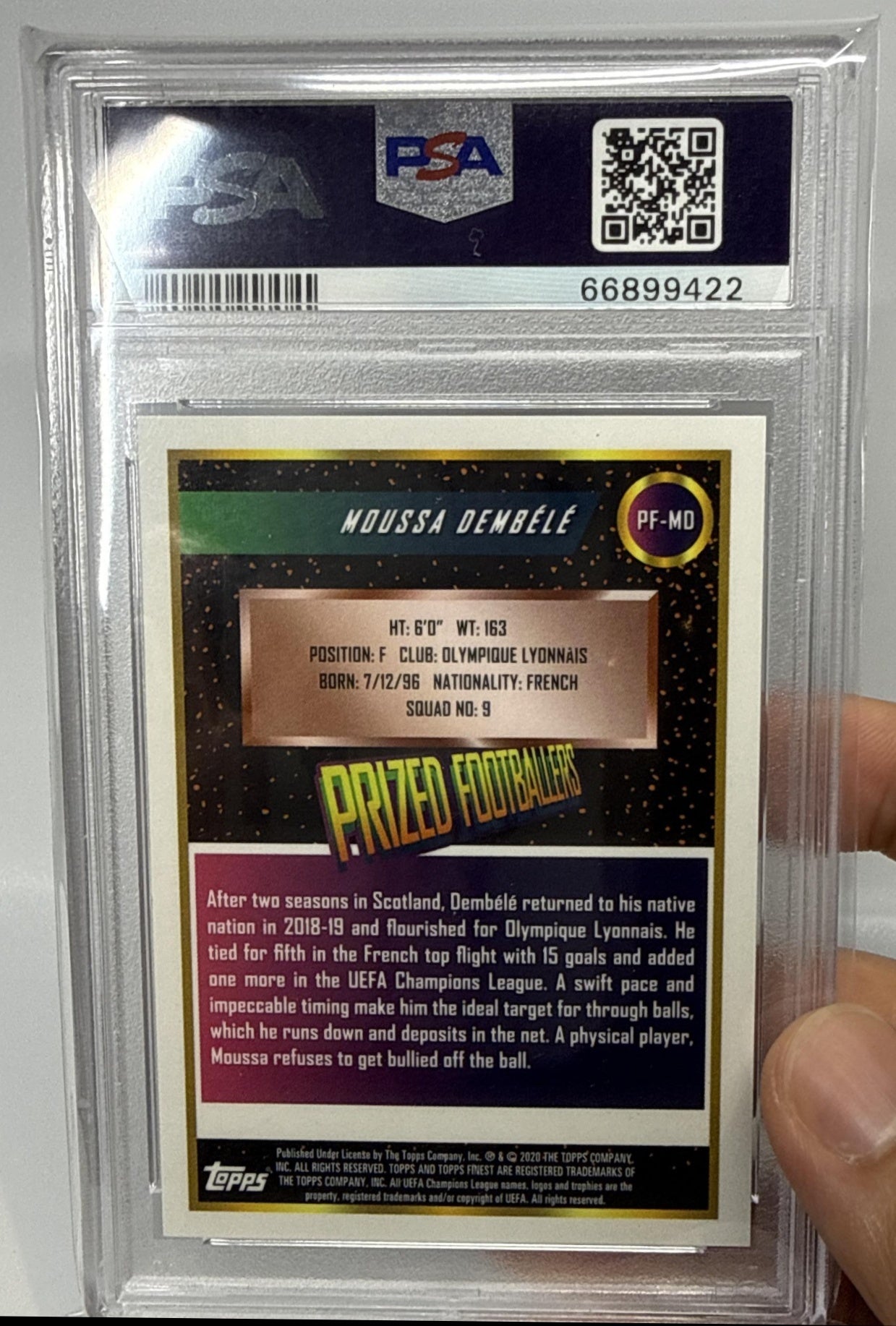 Moussa Dembele Topps Finest UCL 2019 Prized Footballers Gold /50 PSA 10