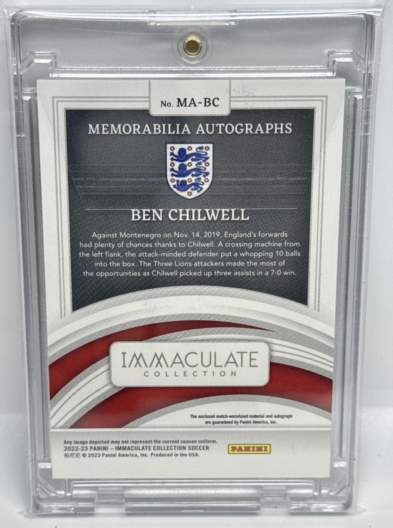 Ben Chilwell Panini Immaculate Collection 2022-23 Platinum 1/1 MEM Auto England