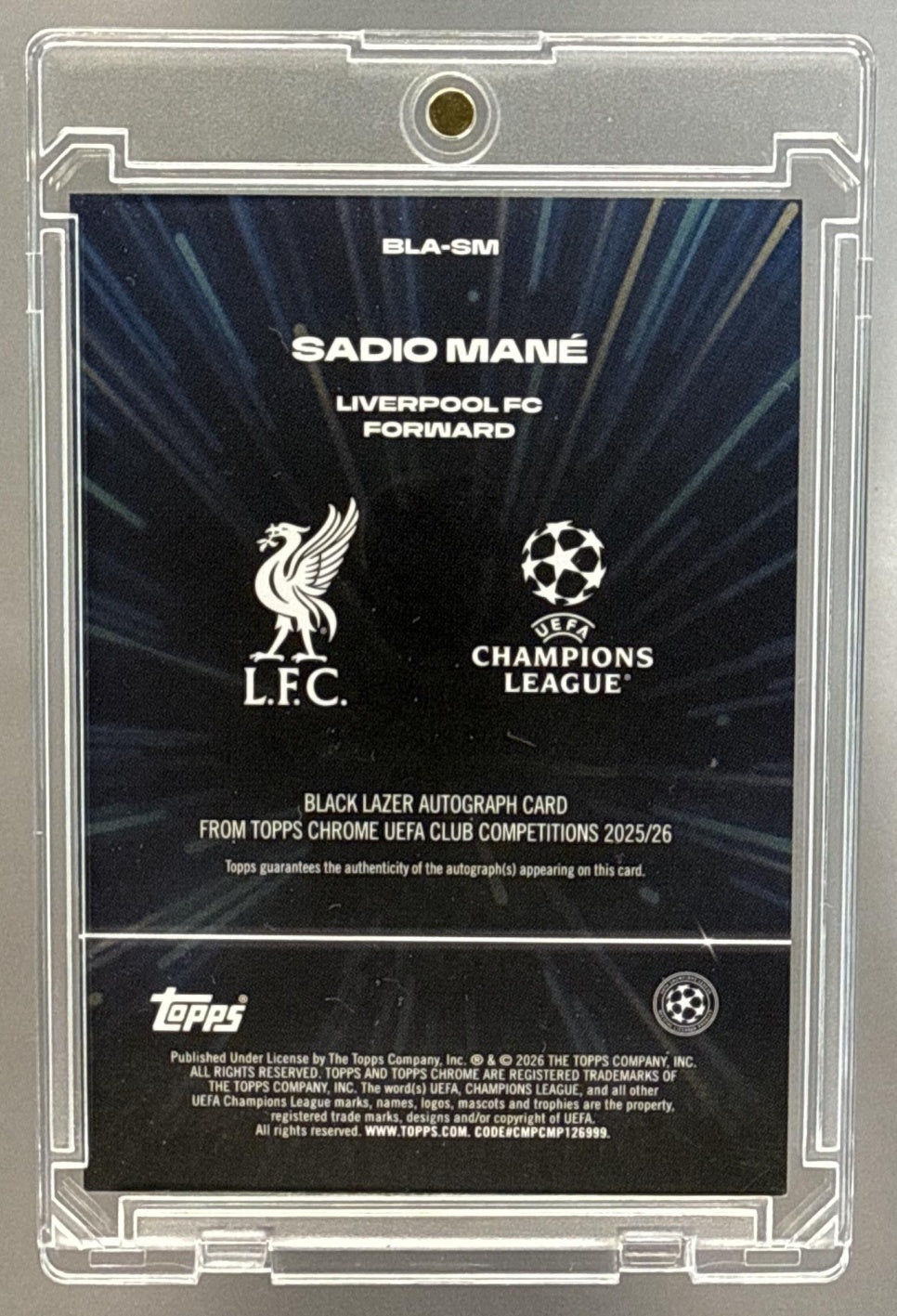 Sadio Mane Topps Chrome UCC 2025-26 Neon Green Lazer /99 Auto Liverpool FC