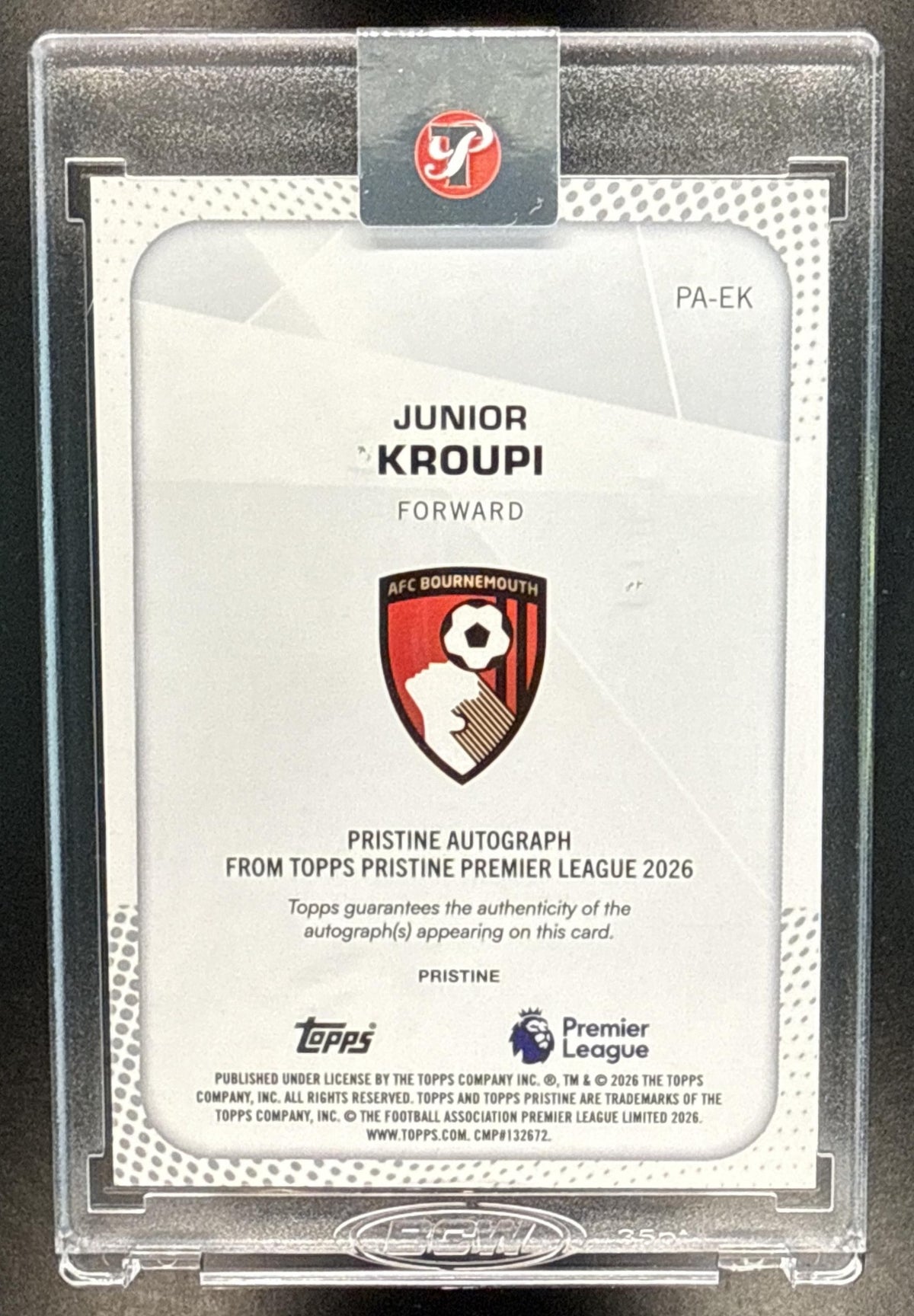 Junior Kroupi Topps Pristine PL 2025-26 Auto Green /150 AFC Bournemouth