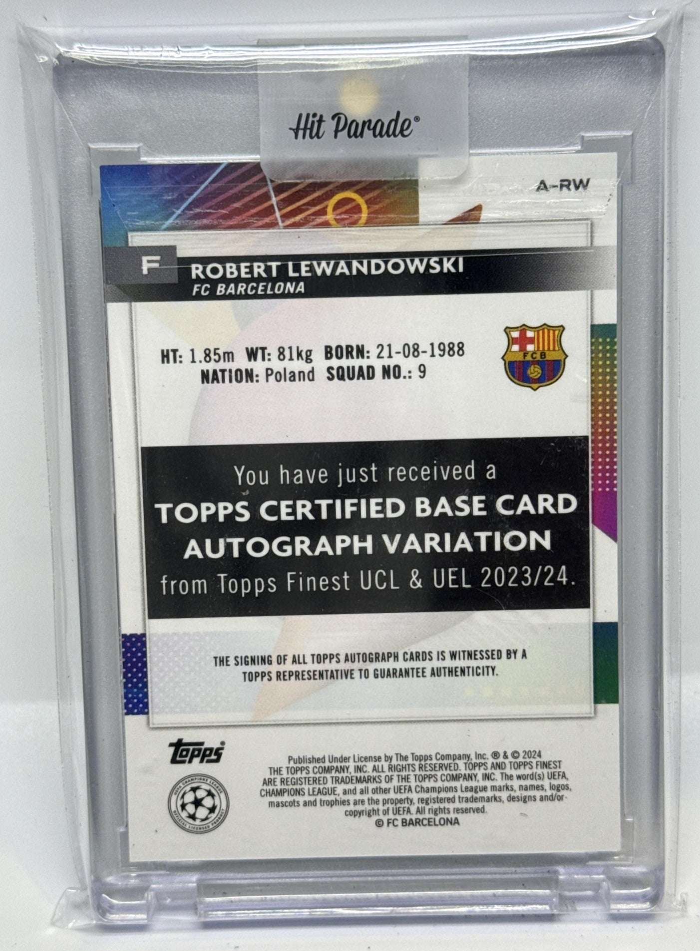 Robert Lewandowski Topps Finest UCC 2023-24 Auto Neon Green /99 FC Barcelona